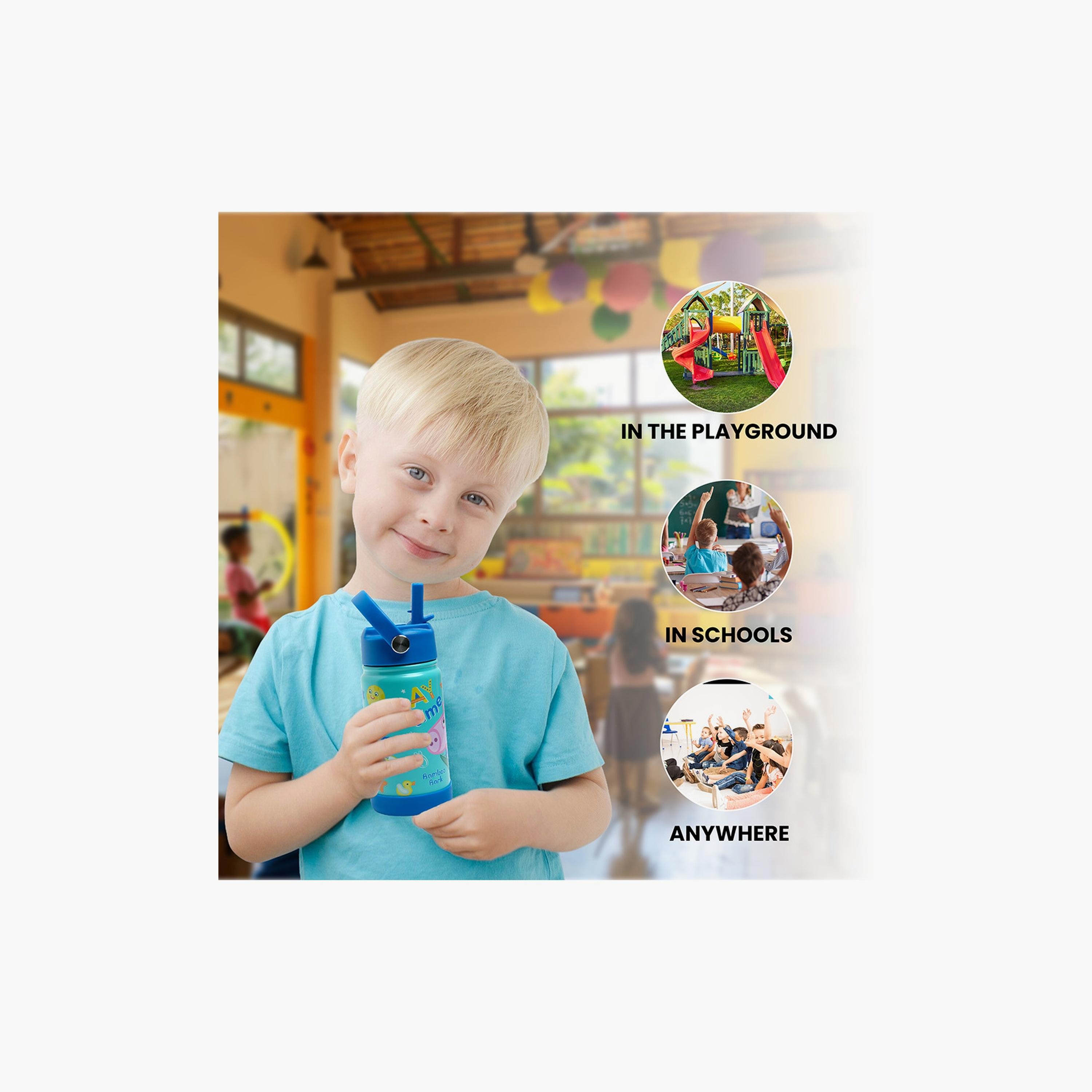 زجاجة مياه معزولة بطبعة جورج بيج مع ماصة ومقبض من بامبو بارك - 350 مل-school-waterbottles-image-4