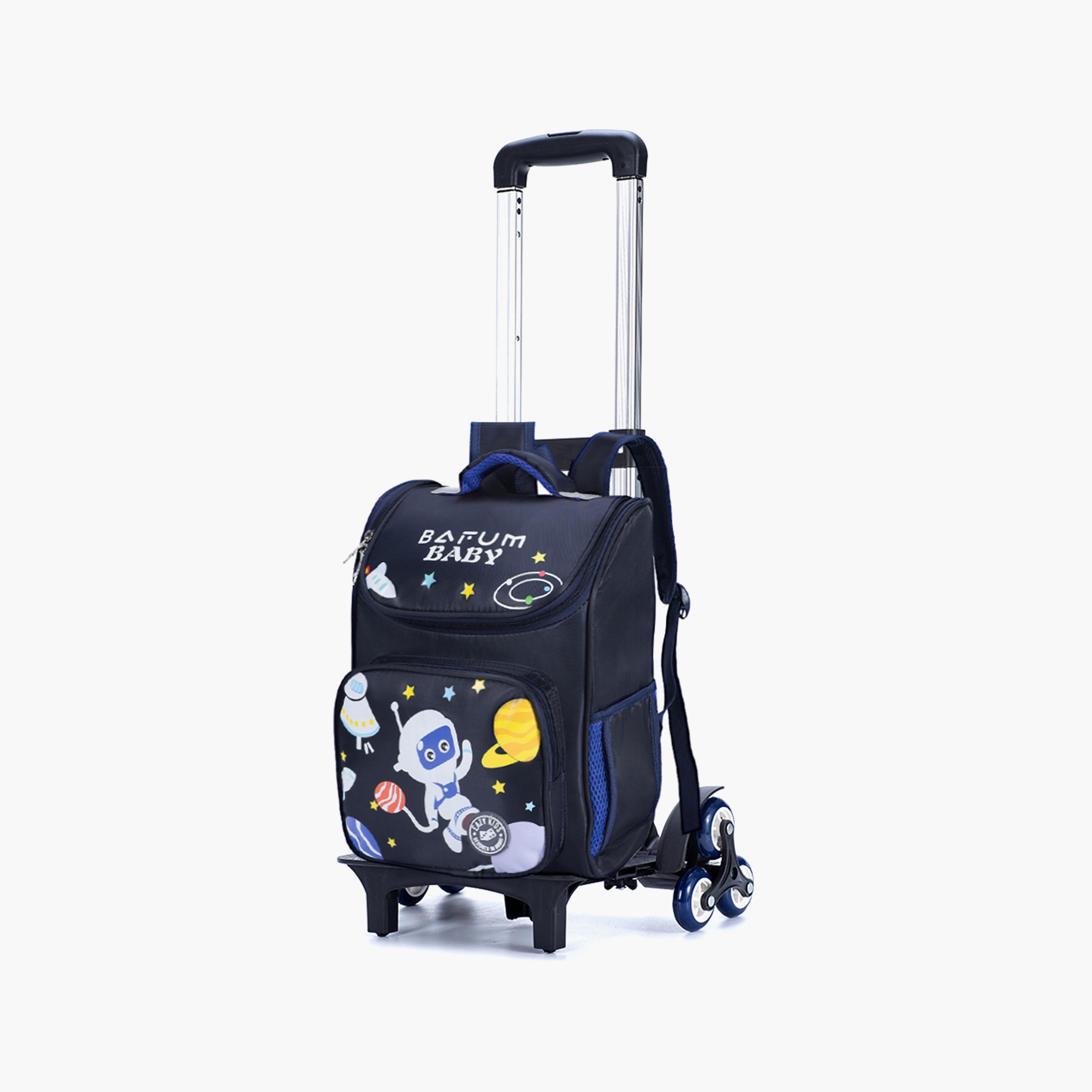Eazy Kids Astronaut Printed School Bag with Universal Trolley - Blue-school-bagsandbackpacks-trolleybags-image-1