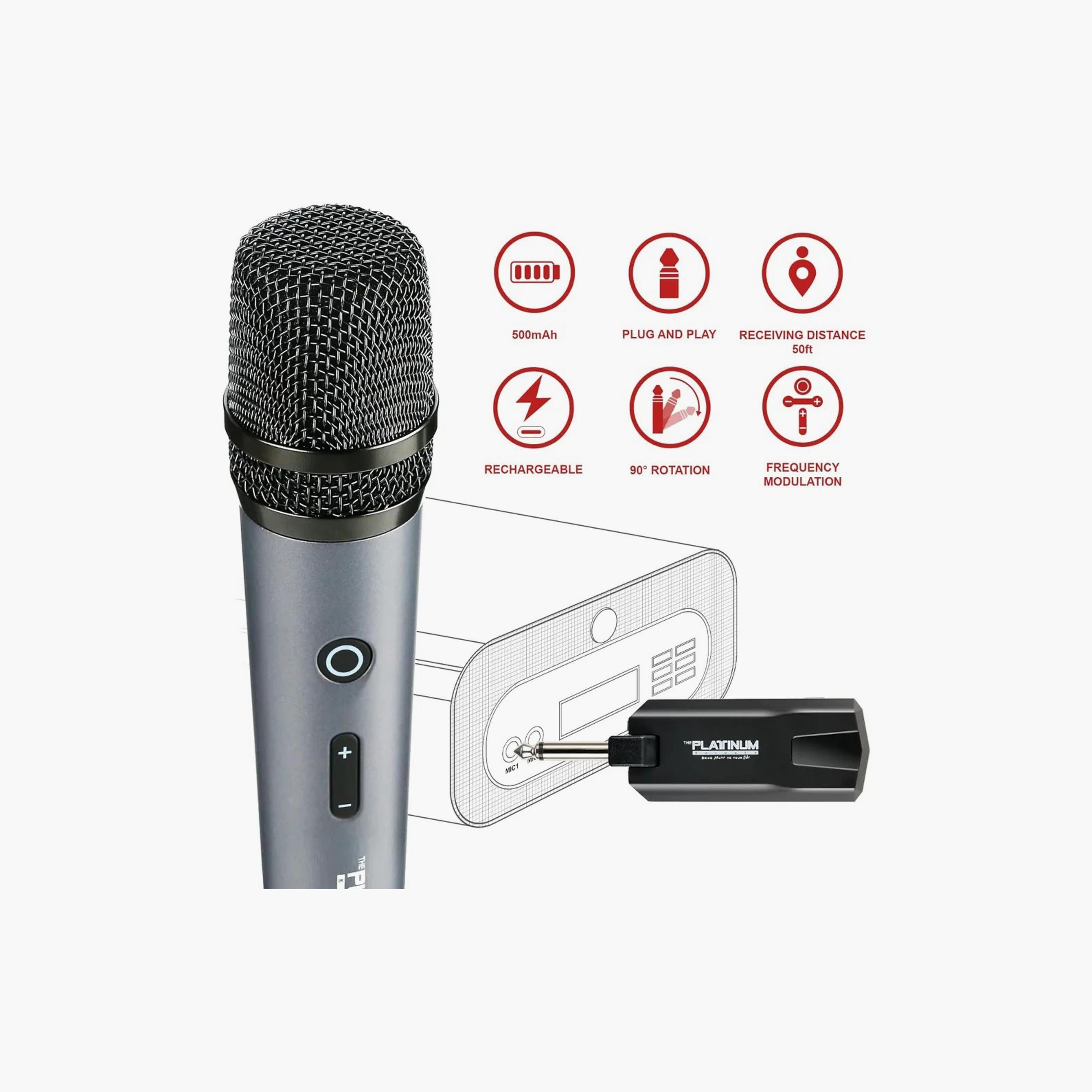 Platinum Karaoke Rechargeable Wireless Microphone, High Vocal Quality, UHF Receiver, Plug & Play-electronics-speakers-image-4