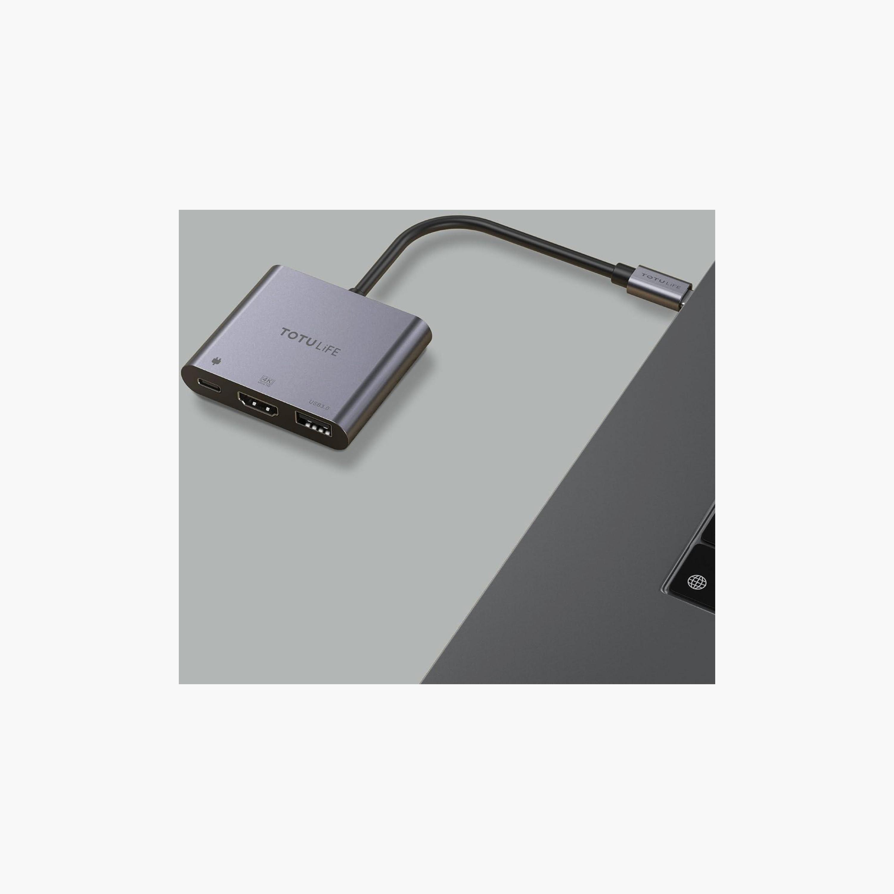 Totudesign USB-C to HDMI + USB-C + USB-A OTG Adapter Grey | T-OTG3N1GR-electronics-accessories-mobileaccesories-image-3