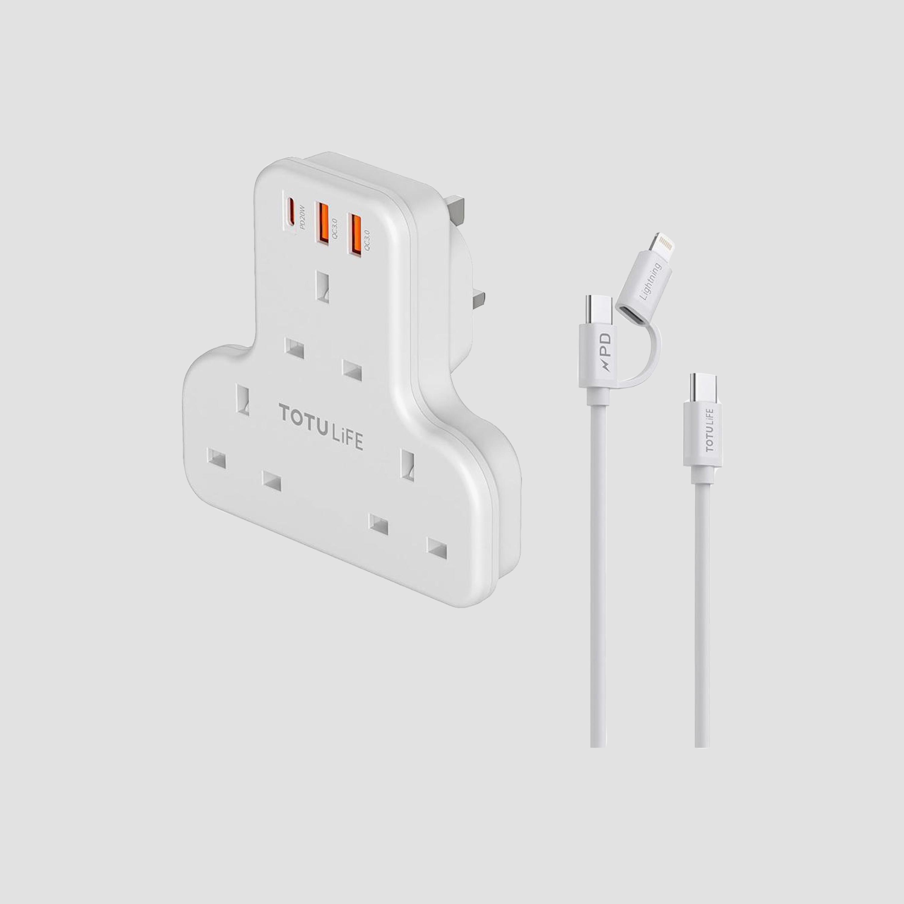 مقبس طاقة توتوديزاين + كابل PD 2 في 1 بقوة 20 واط أبيض | T-COMSOCBLW-electronics-portabledevices-image-2