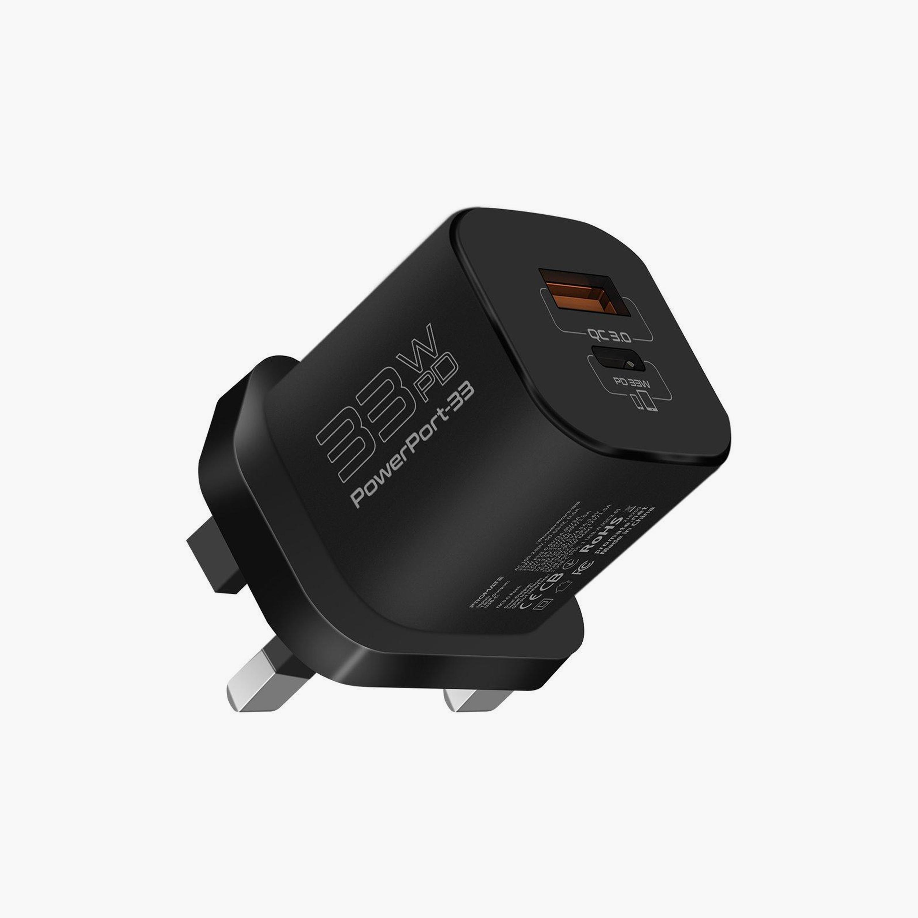 شاحن بروميت جان USB-C مع منفذ توصيل طاقة USB-C بقوة 33 وات ومنفذ Qc 3.0 بقوة 22.5 وات أسود-electronics-portabledevices-image-1