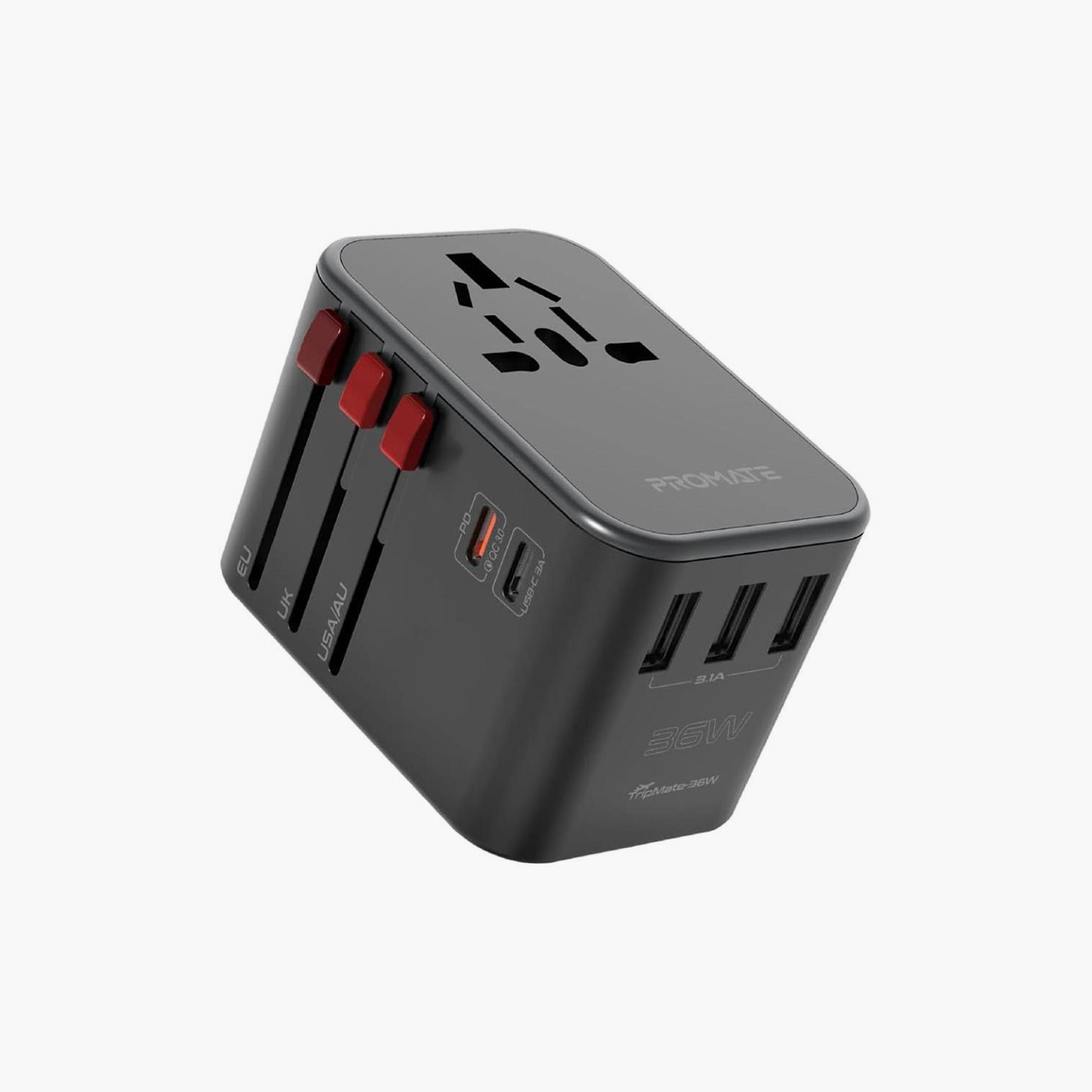 Promate iPhone 15 Travel Adapter, Universal Grounded, 1840W AC Socket, 20W PD, 15W USB-C,3 USB Port-electronics-portabledevices-image-1