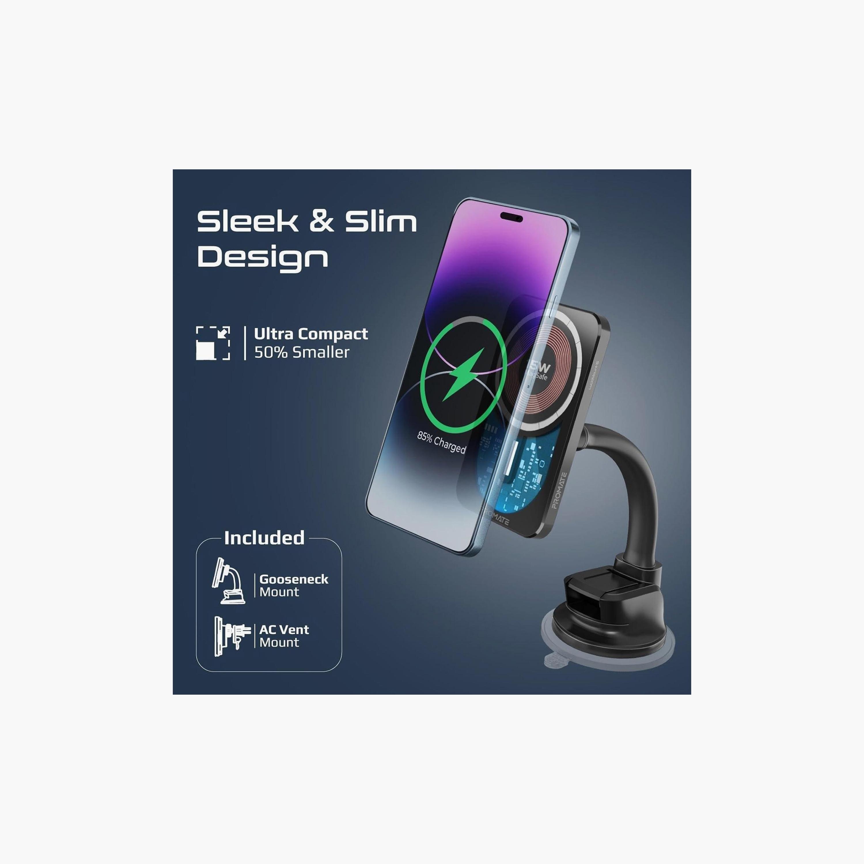 Promate Magnetic Wireless Car Charger, Ultra-Fast Transparent Magnetic Charger with 15W Output-electronics-portabledevices-image-2