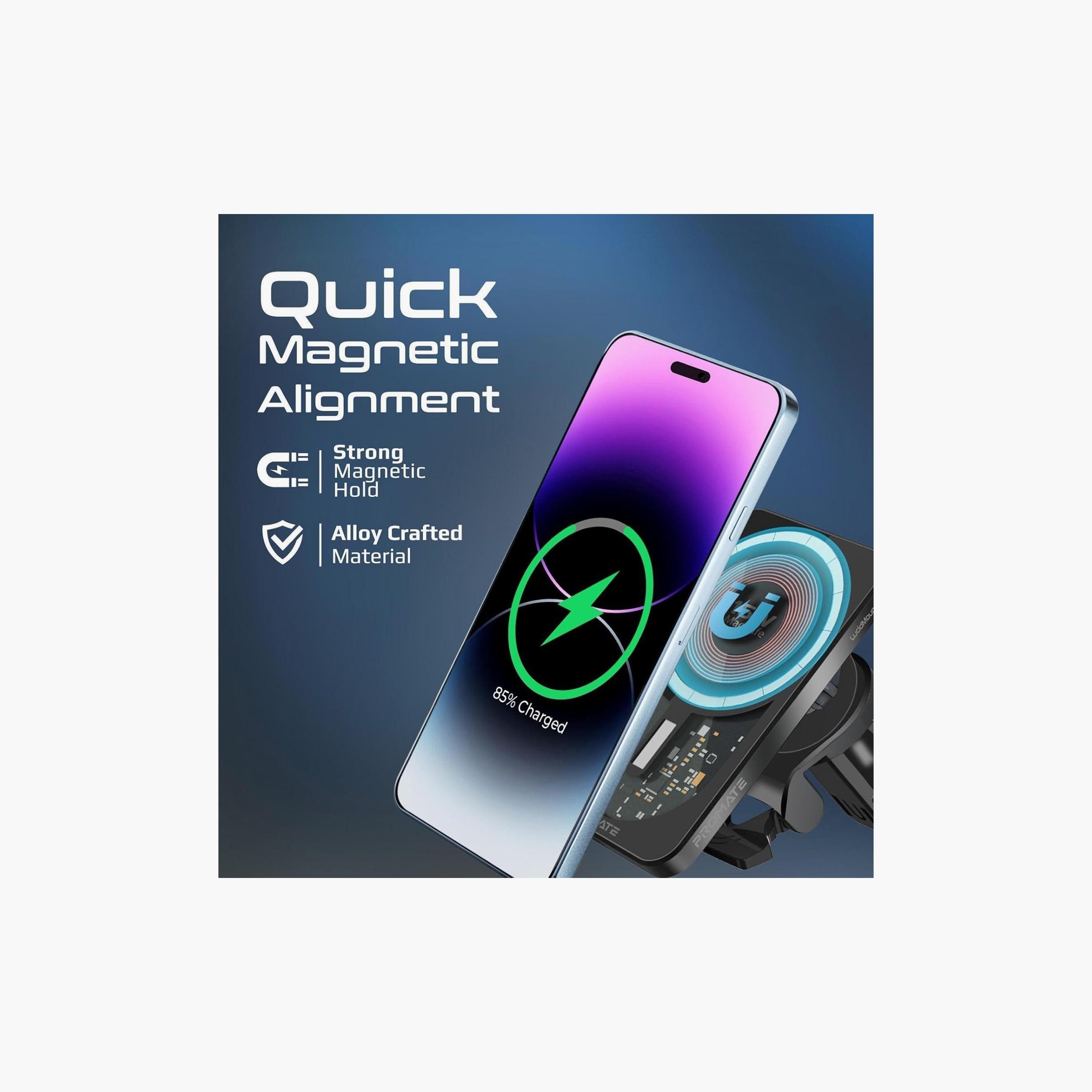 Promate Magnetic Wireless Car Charger, Ultra-Fast Transparent Magnetic Charger with 15W Output-electronics-portabledevices-image-4