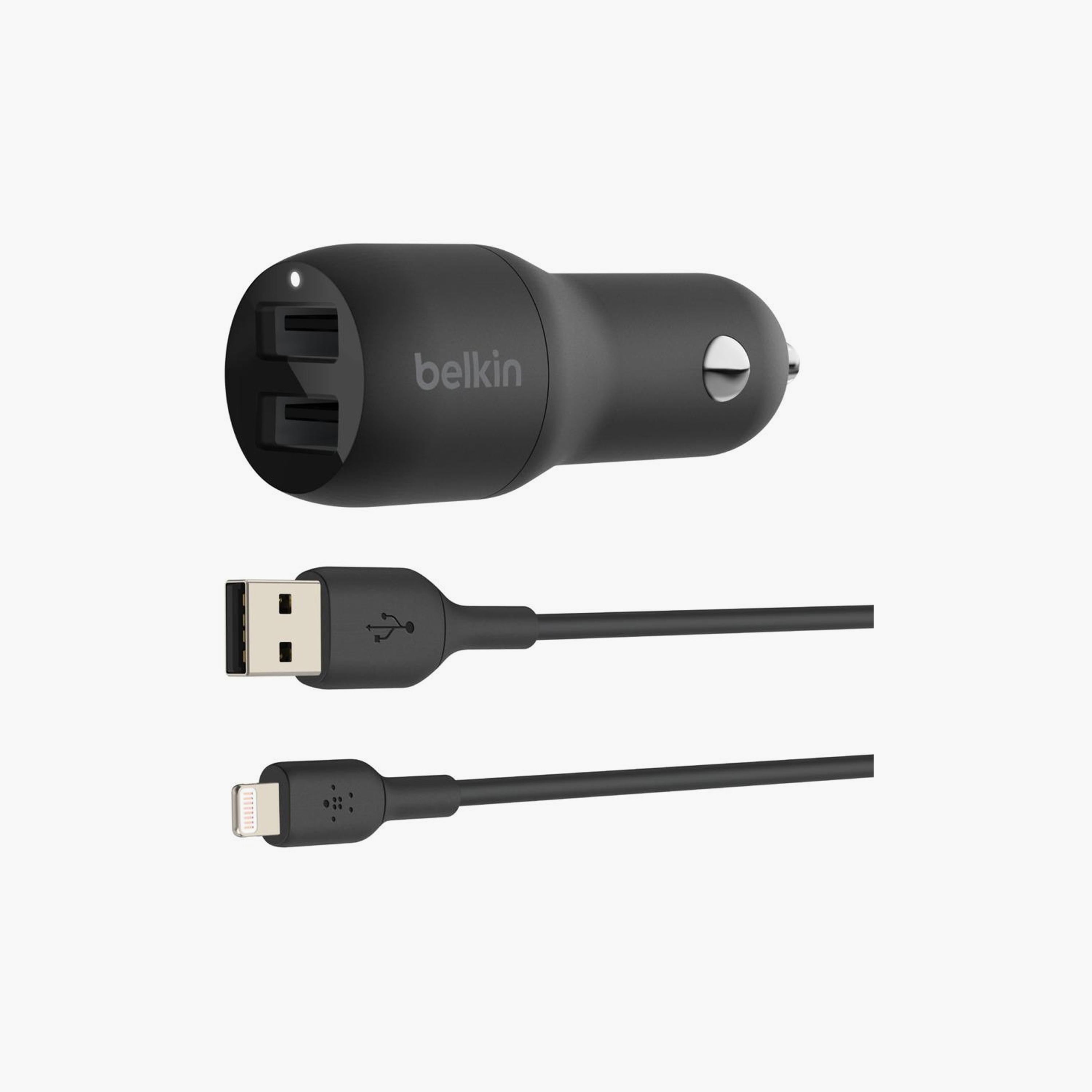 Belkin Boost Charge Dual USB-A Car Charger 24W + 1Meter Lightning Cable Black | BKN-CCD001BT1MBK-electronics-portabledevices-image-1