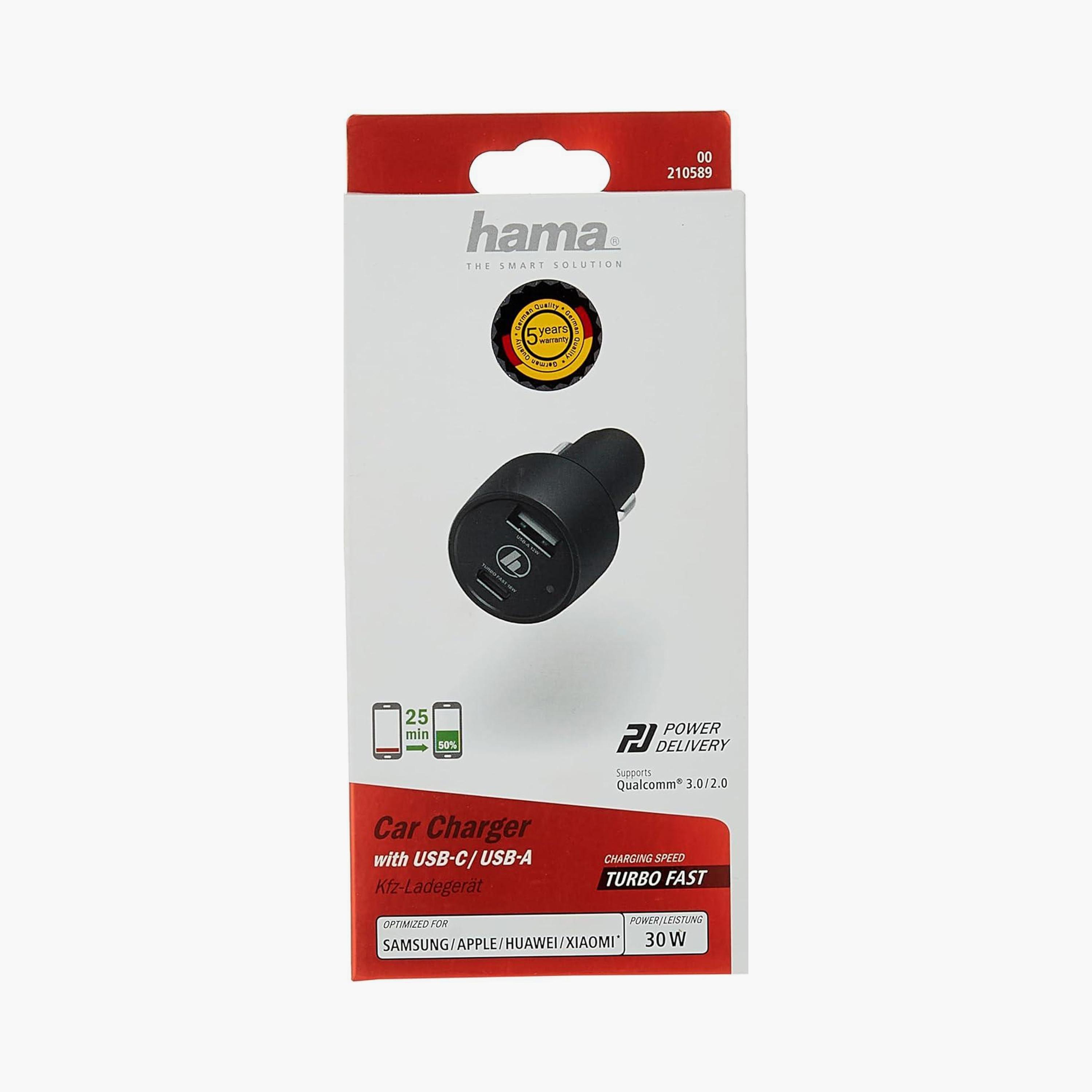 Hama 12-24V 30W USB-C and Qualcomm USB-A Car Charger Black | 210589-electronics-portabledevices-image-2