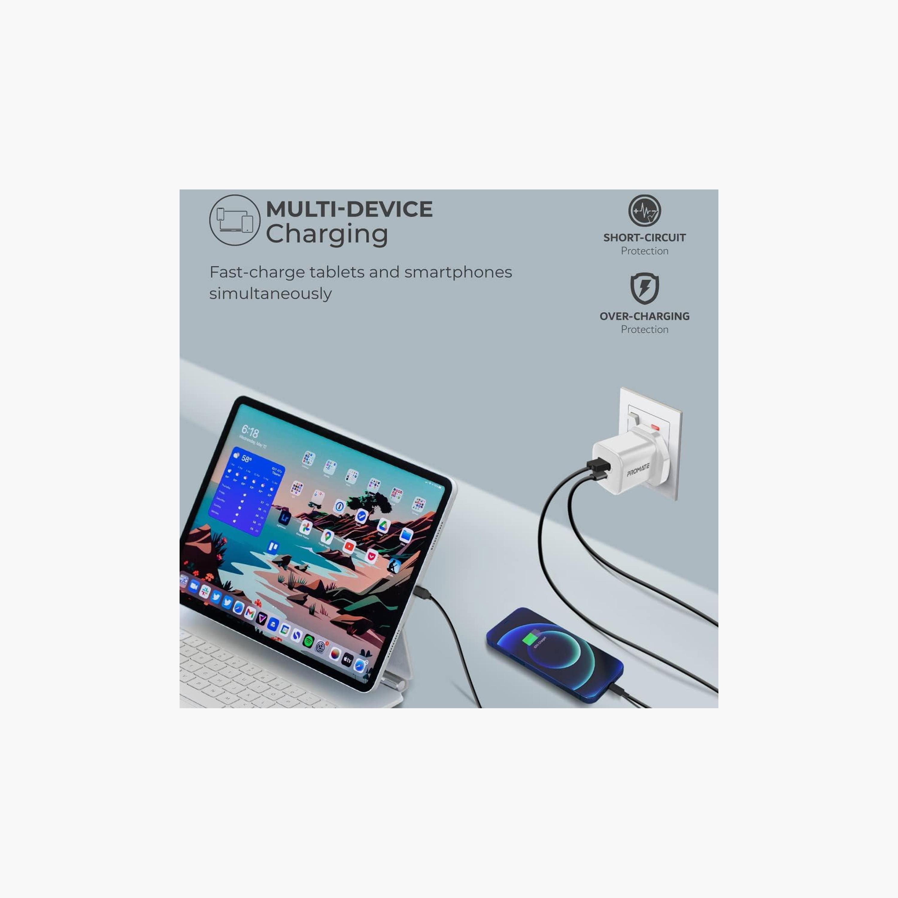 Promate GaN USB-C Charger,33W PD,22.5W QC 3.0,Ultra-Compact,Smart Charging,Short Circuit Protection-electronics-portabledevices-image-5