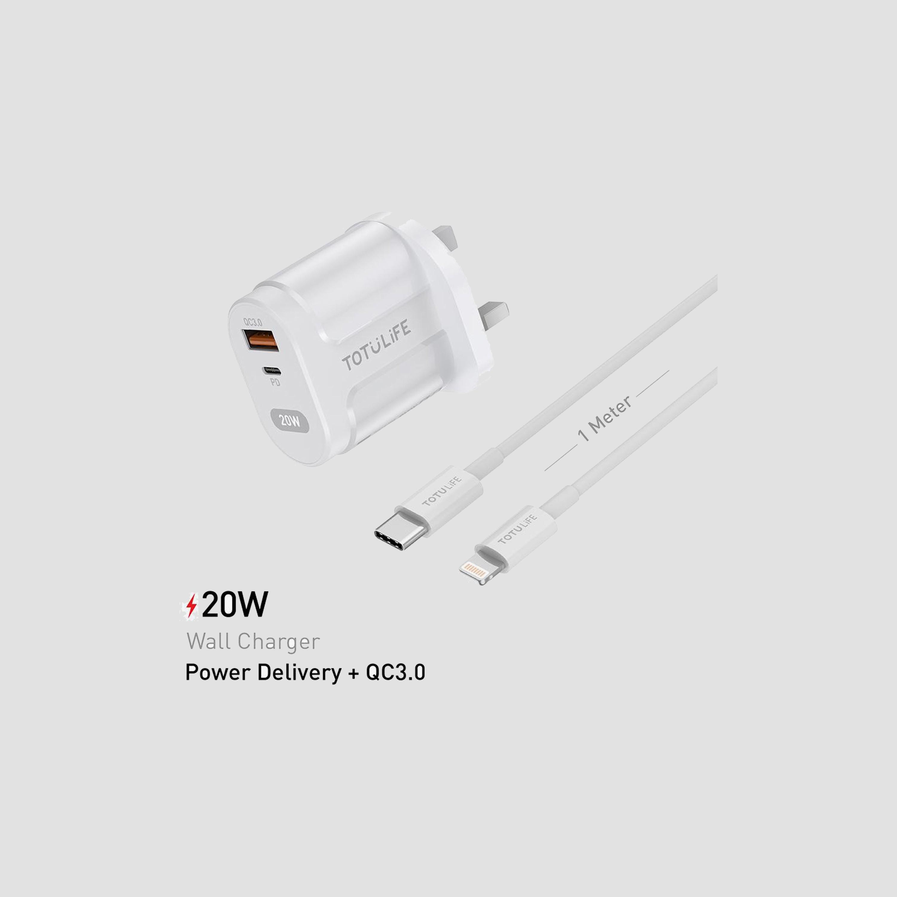 Totudesign Pure Series PD Wall Charger + PD Cable C-L White | T-COMPDLWH-electronics-portabledevices-image-1