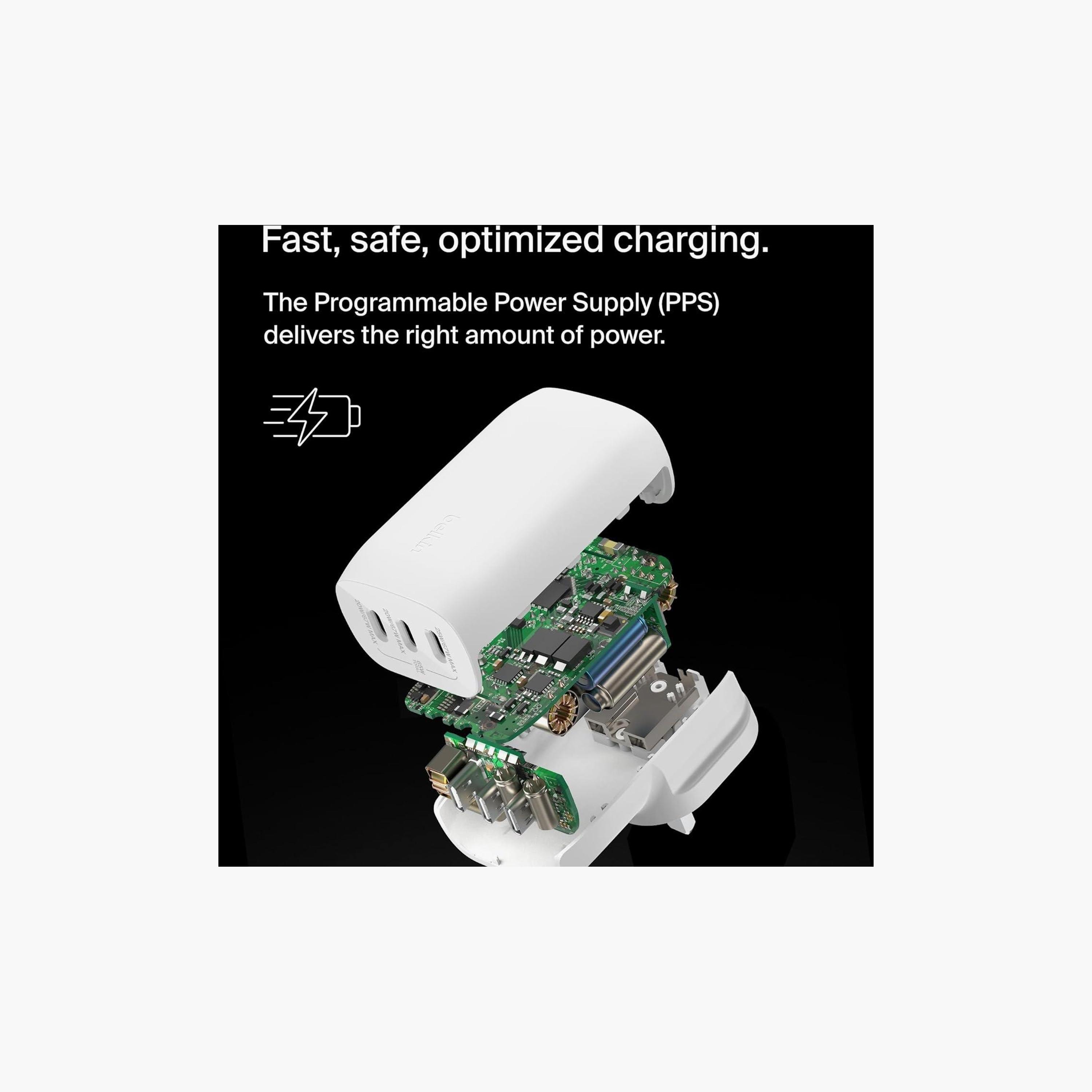 شاحن حائطي بيلكن بوست تشارج بثلاثة منافذ USB-C بقوة 67 واط مع PPS أبيض | BKN-WCC002MY2MWH-B6-electronics-portabledevices-image-4