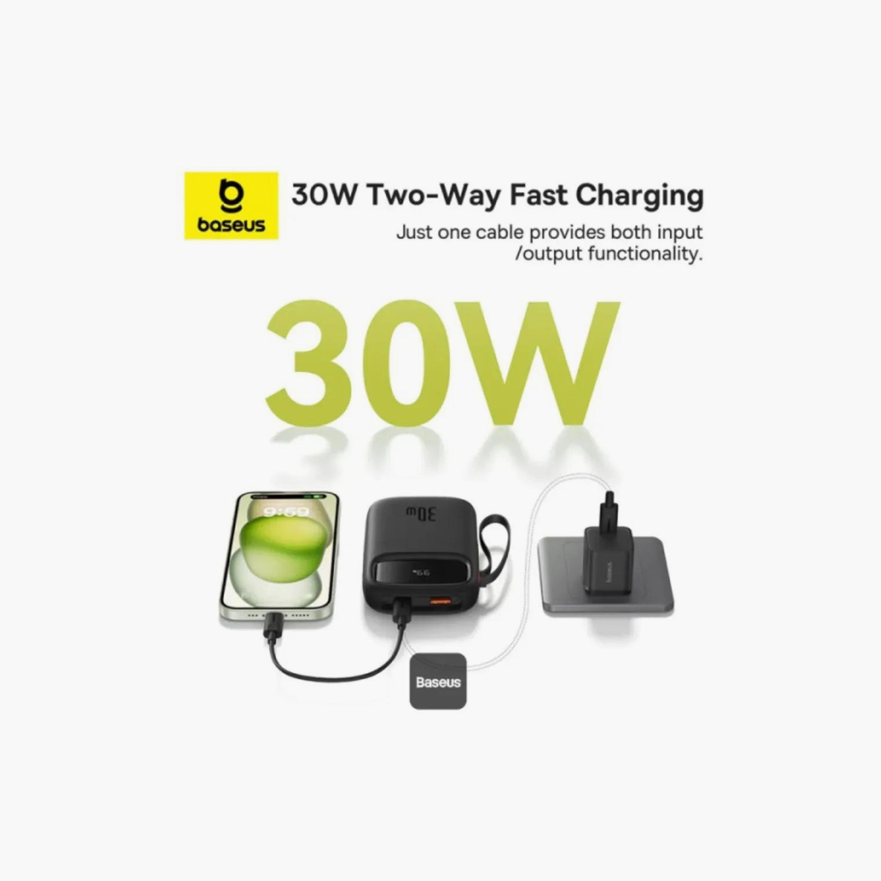 BASEUS QPow2 10000mAh 30W Fast Charging Power Bank with Built-in Dual Type-C Cable, Black-electronics-portabledevices-image-2