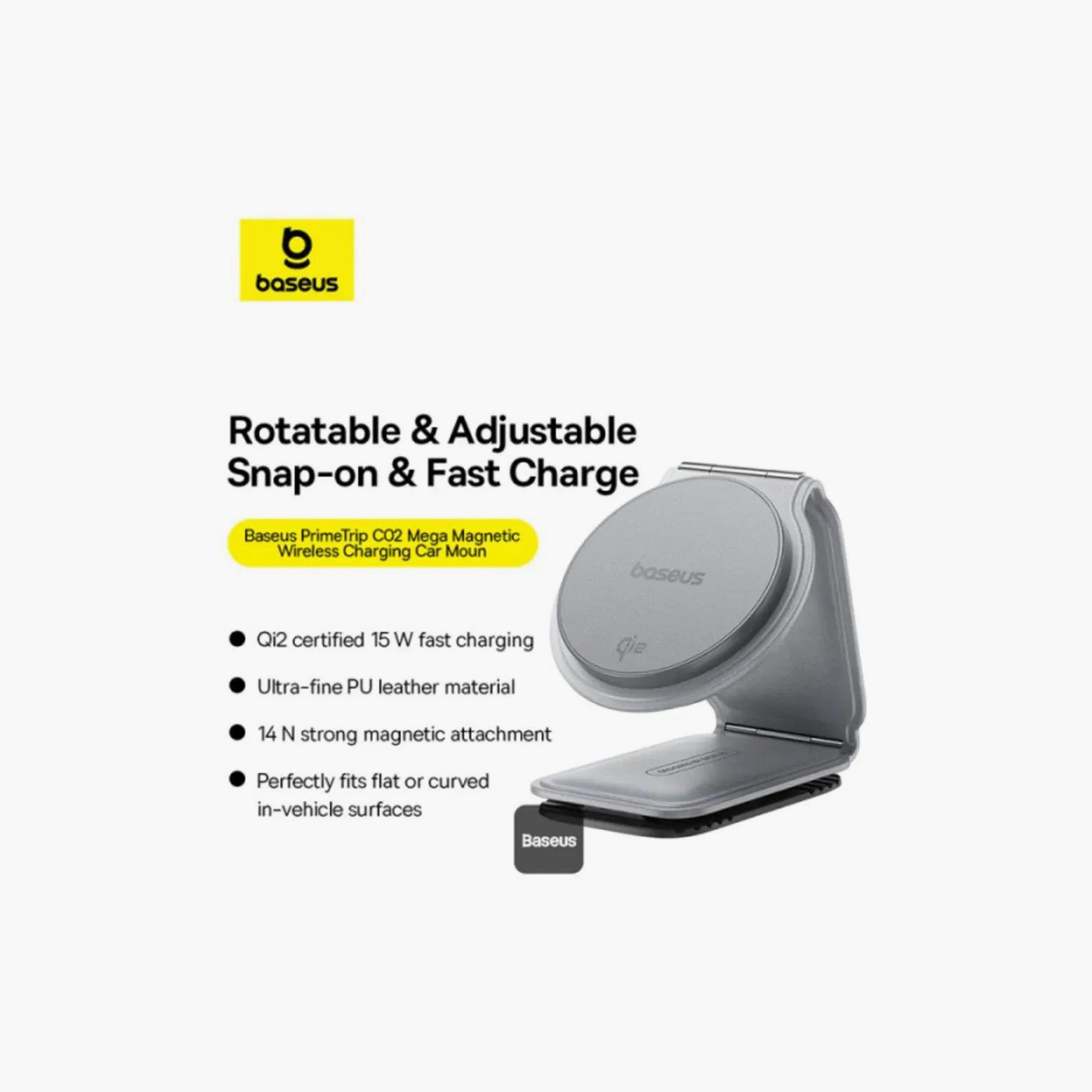 BASEUS C02 PrimeTrip Magnetic Wireless Car Holder, 15W Qi2 MagSafe, 360° Adjustable, Foldable, Grey-electronics-accessories-mobileaccesories-image-3