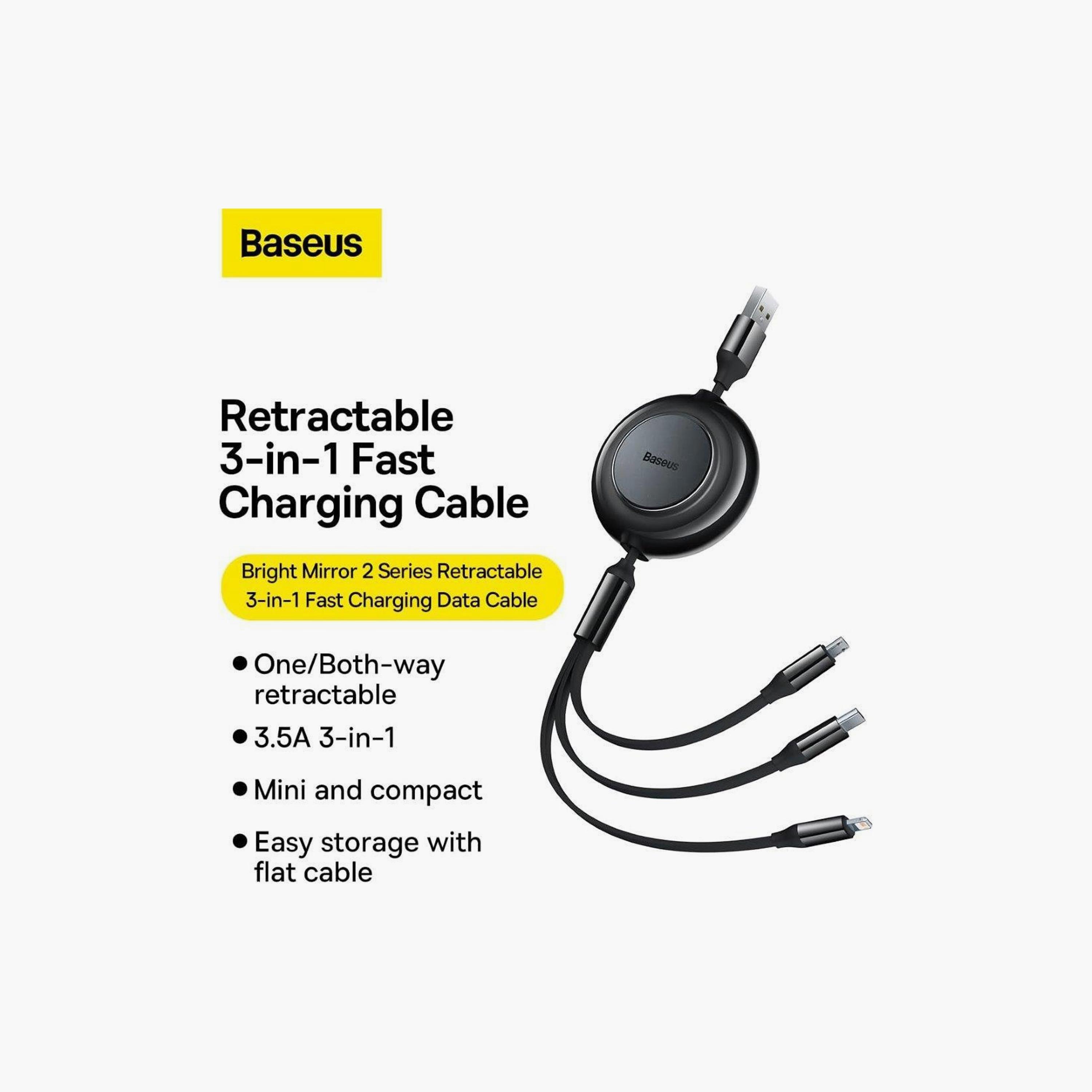 BASEUS Bright Mirror 2 Series 100W Fast Charging Cable, 3-in-1, Type-C/Lightning/Micro, 1.1M, Black-electronics-accessories-mobileaccesories-image-2