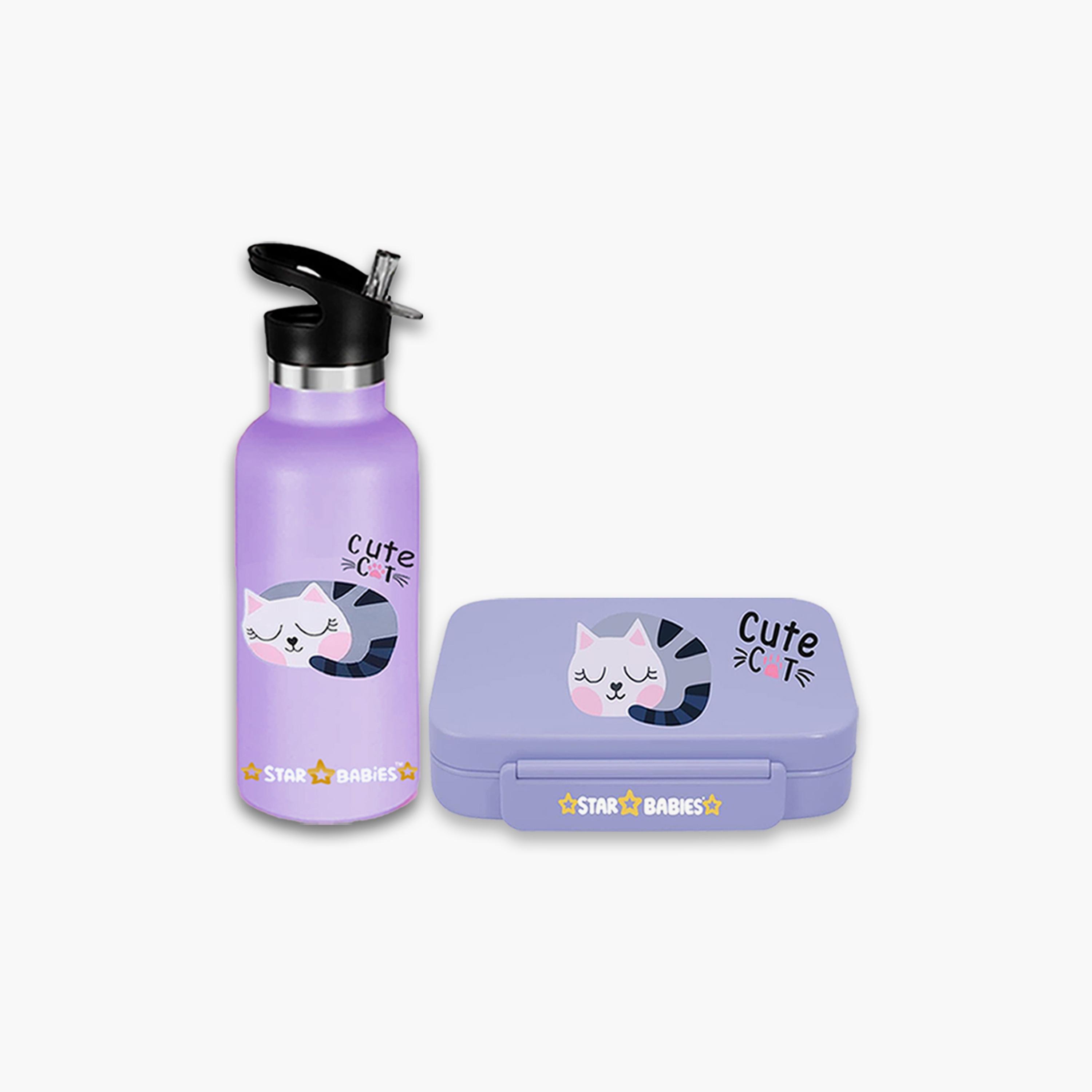 Star Babies Cute Cat Print Lunch Box & Water Bottle Set - 998ml-school-lunchessentials-sets-image-1