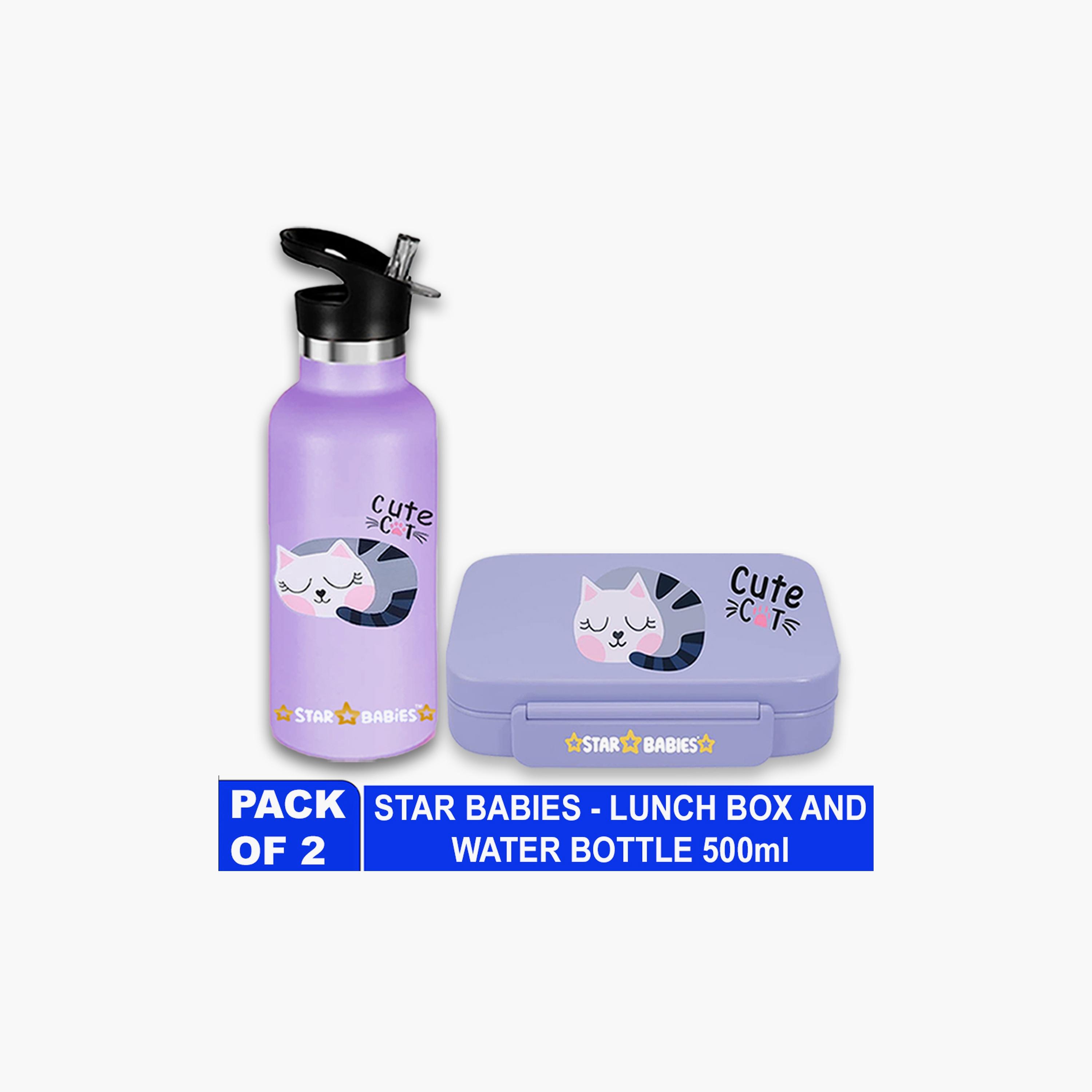 Star Babies Cute Cat Print Lunch Box & Water Bottle Set - 998ml-school-lunchessentials-sets-image-2
