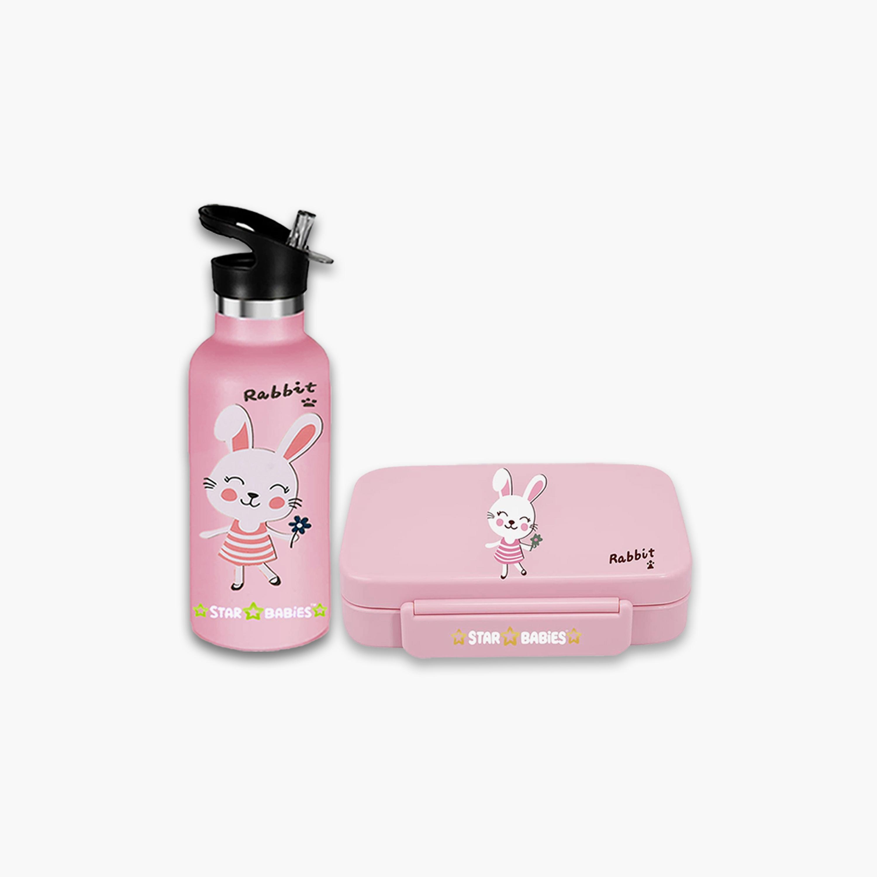 Star Babies Cute Rabbit Print Lunch Box & Water Bottle Set - 998ml-school-lunchessentials-sets-image-1