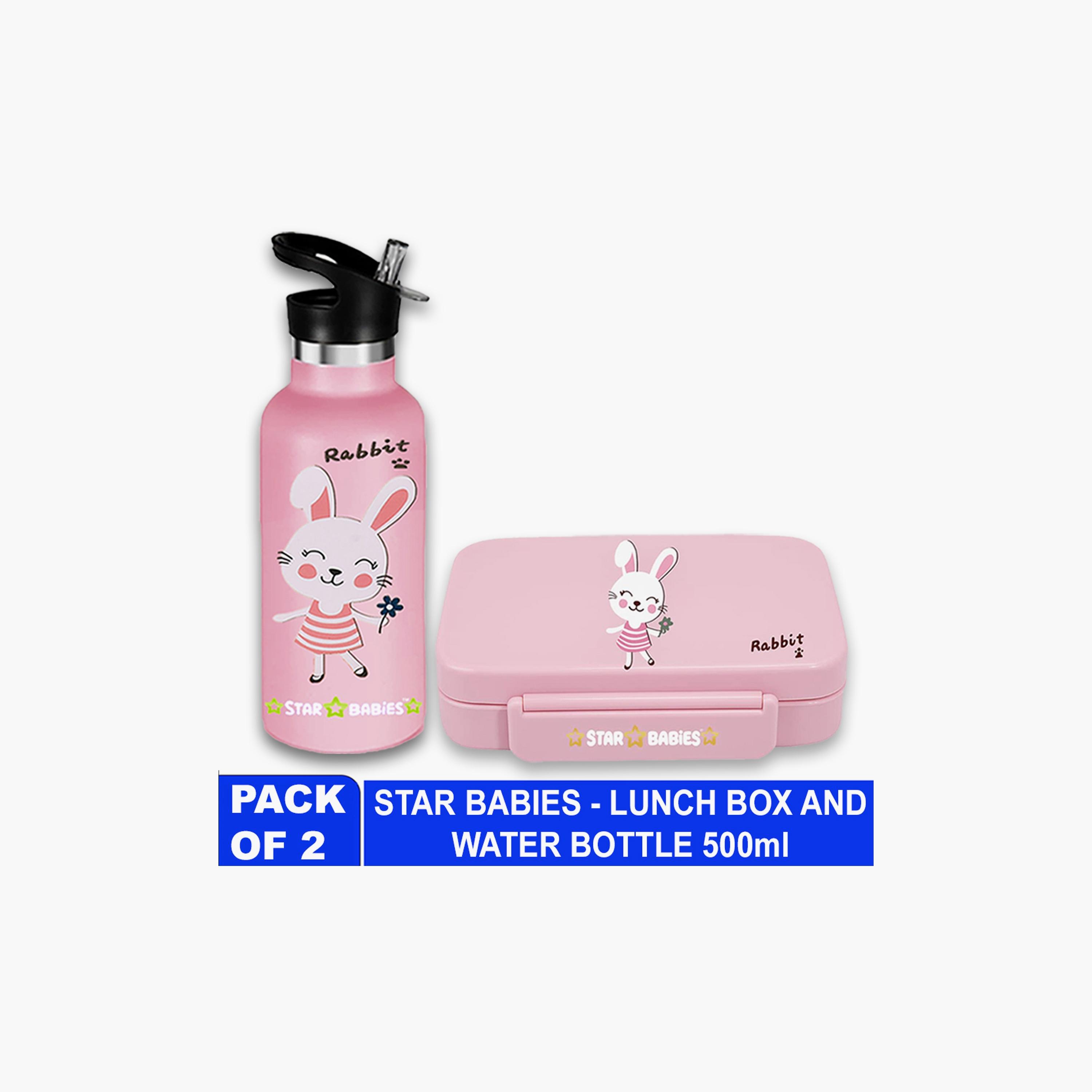 Star Babies Cute Rabbit Print Lunch Box & Water Bottle Set - 998ml-school-lunchessentials-sets-image-2