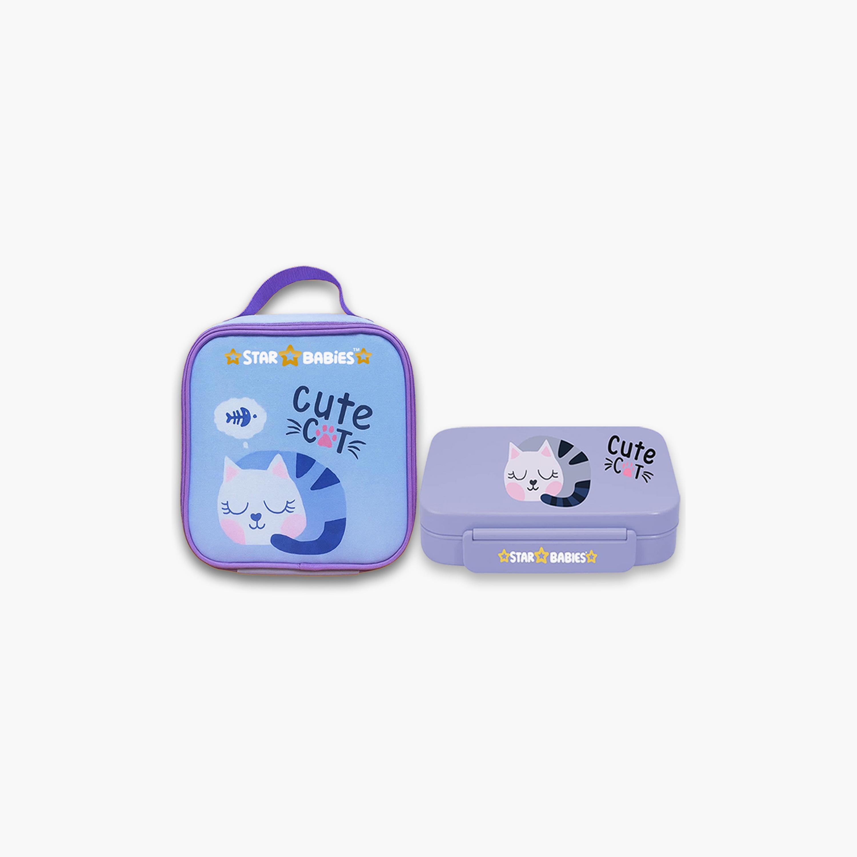 Star Babies Cute Cat Print Lunch Bag & Lunch Box Set - 998ml-school-lunchessentials-sets-image-1