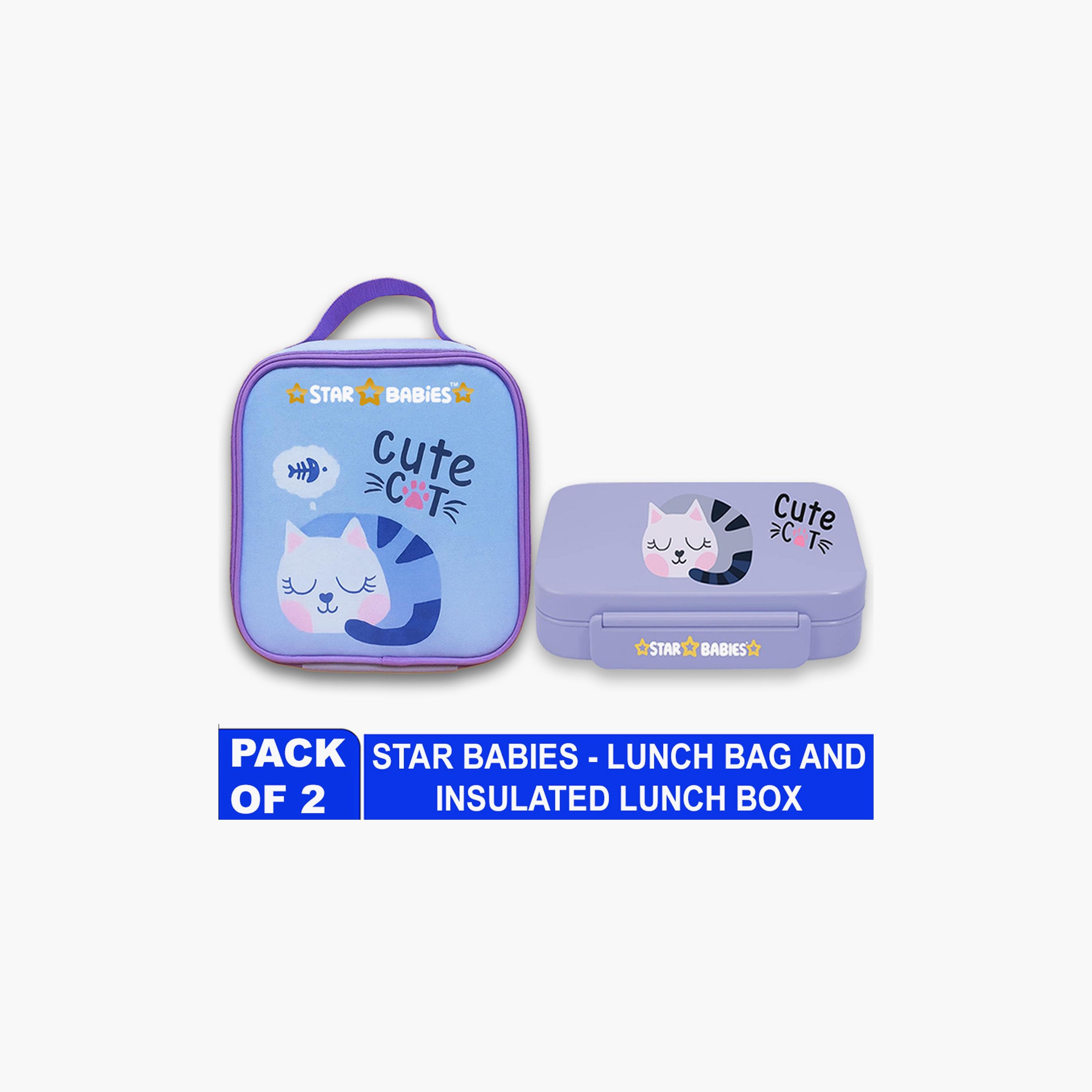 Star Babies Cute Cat Print Lunch Bag & Lunch Box Set - 998ml-school-lunchessentials-sets-image-2