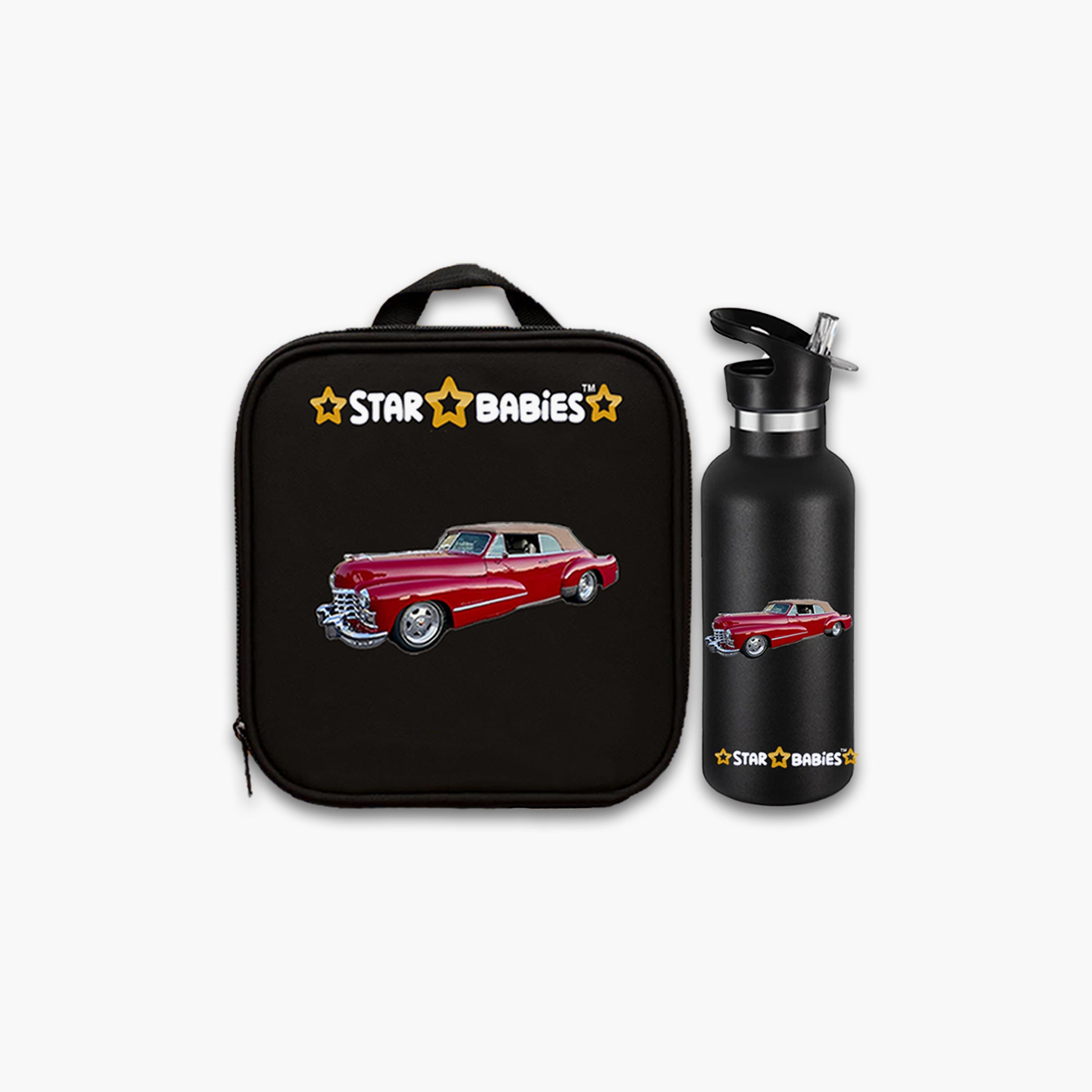Star Babies Retro Car Print Lunch Bag & Water Bottle Set - 9inch-school-lunchessentials-lunchbags-image-1