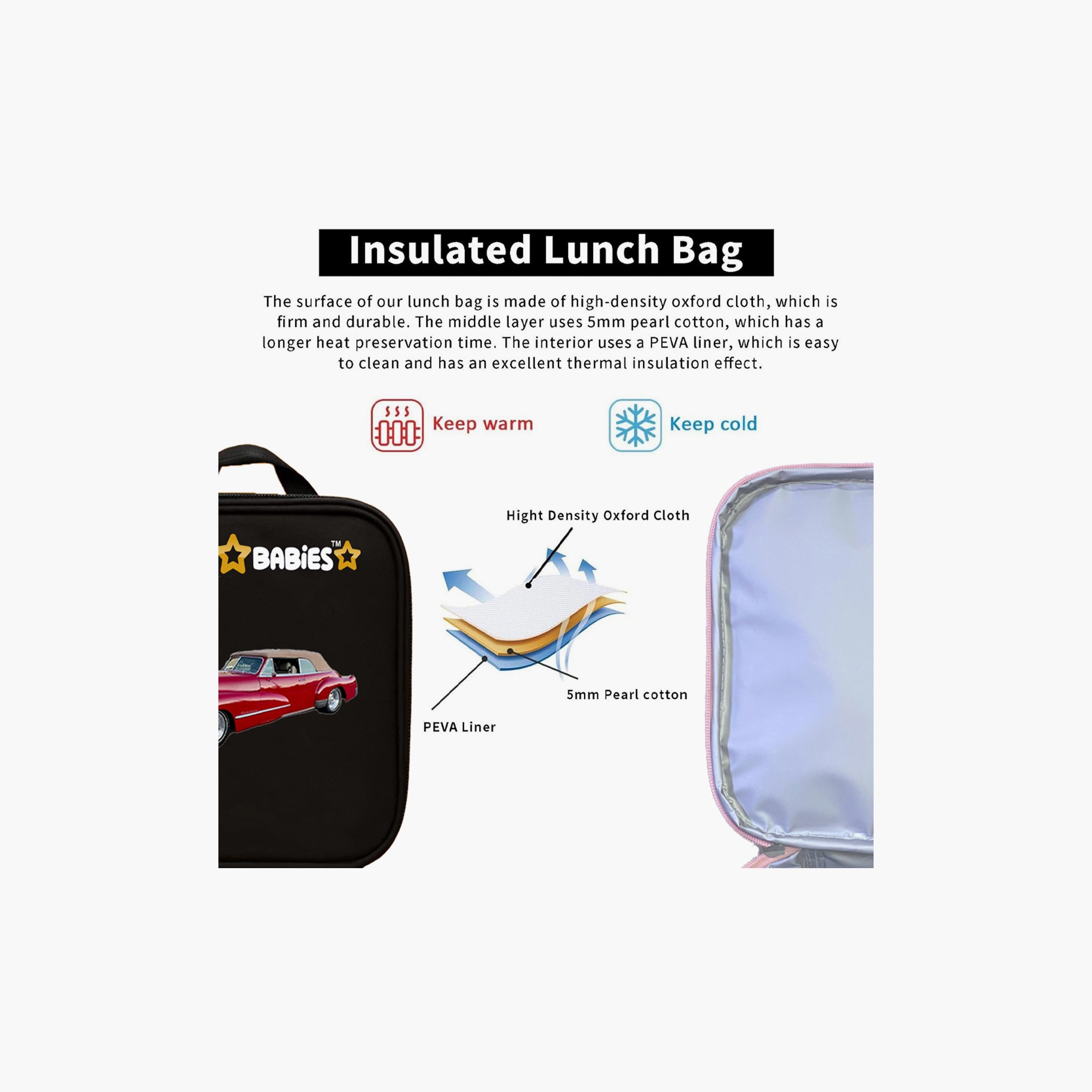 Star Babies Retro Car Print Lunch Bag & Water Bottle Set - 9inch-school-lunchessentials-lunchbags-image-4