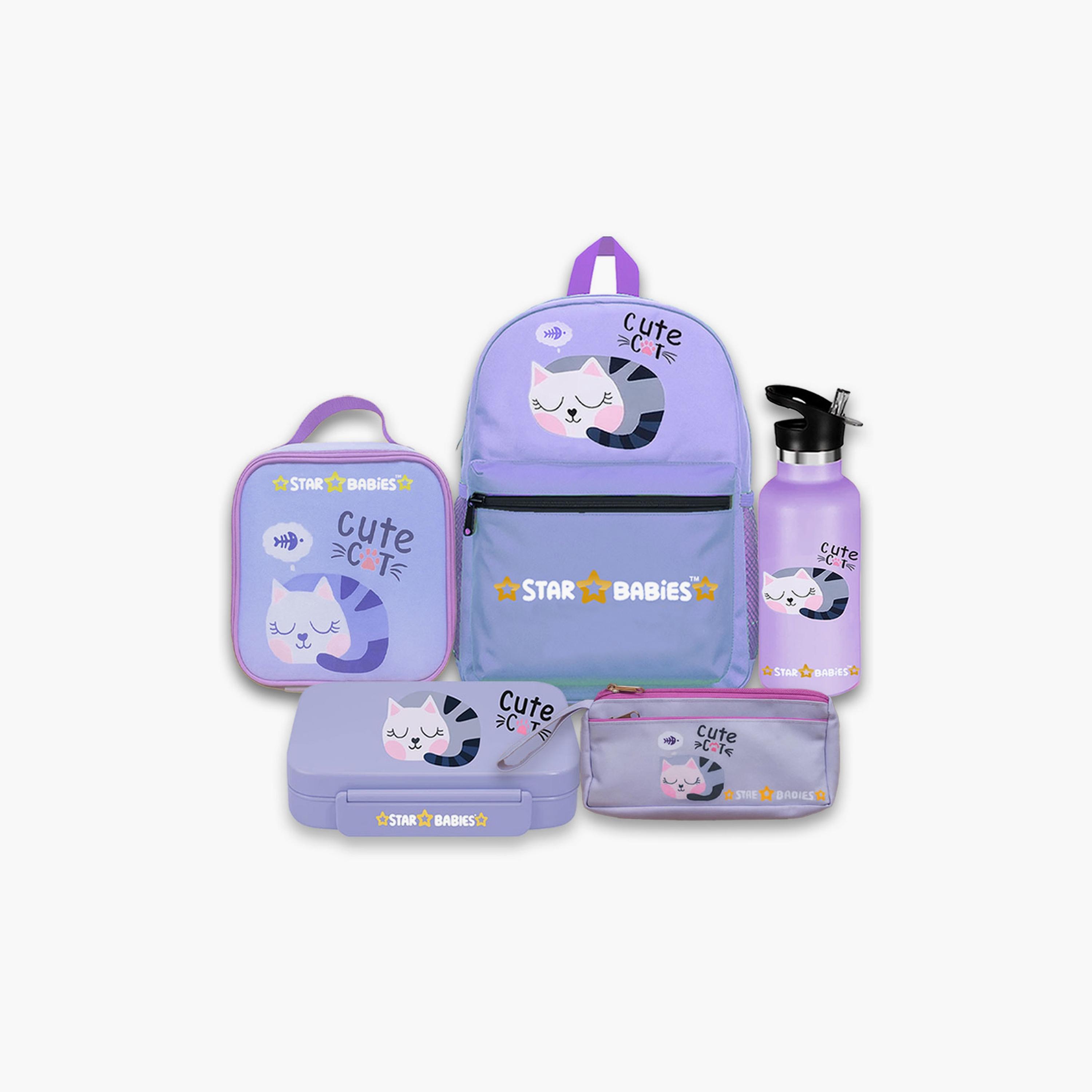 Star Babies 5-Piece Backpack Set - Cute Cat - 16inch-school-bagsandbackpacks-sets-image-1