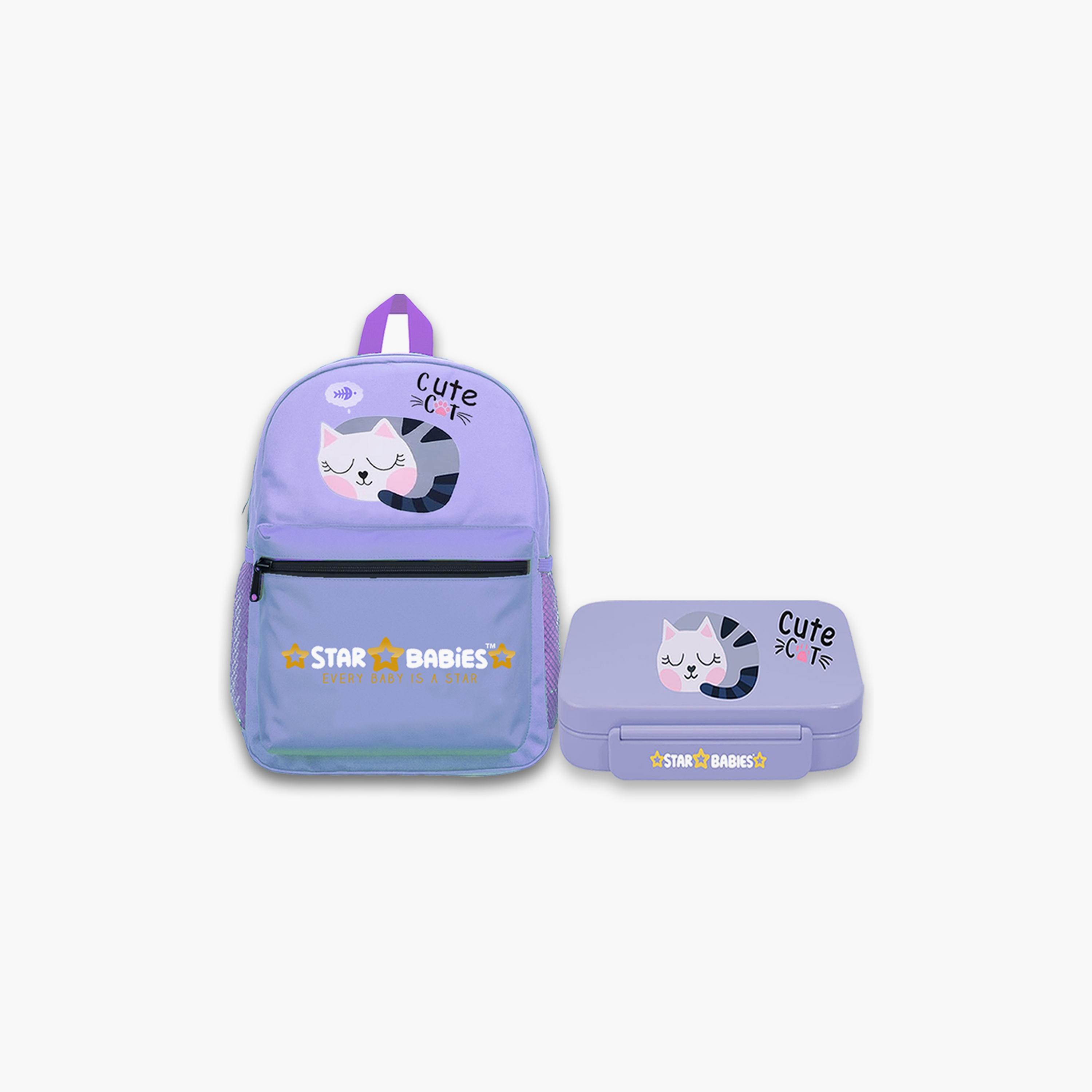 Star Babies Cute Cat Print Backpack & Lunchbox Set - 16inch-school-bagsandbackpacks-sets-image-1