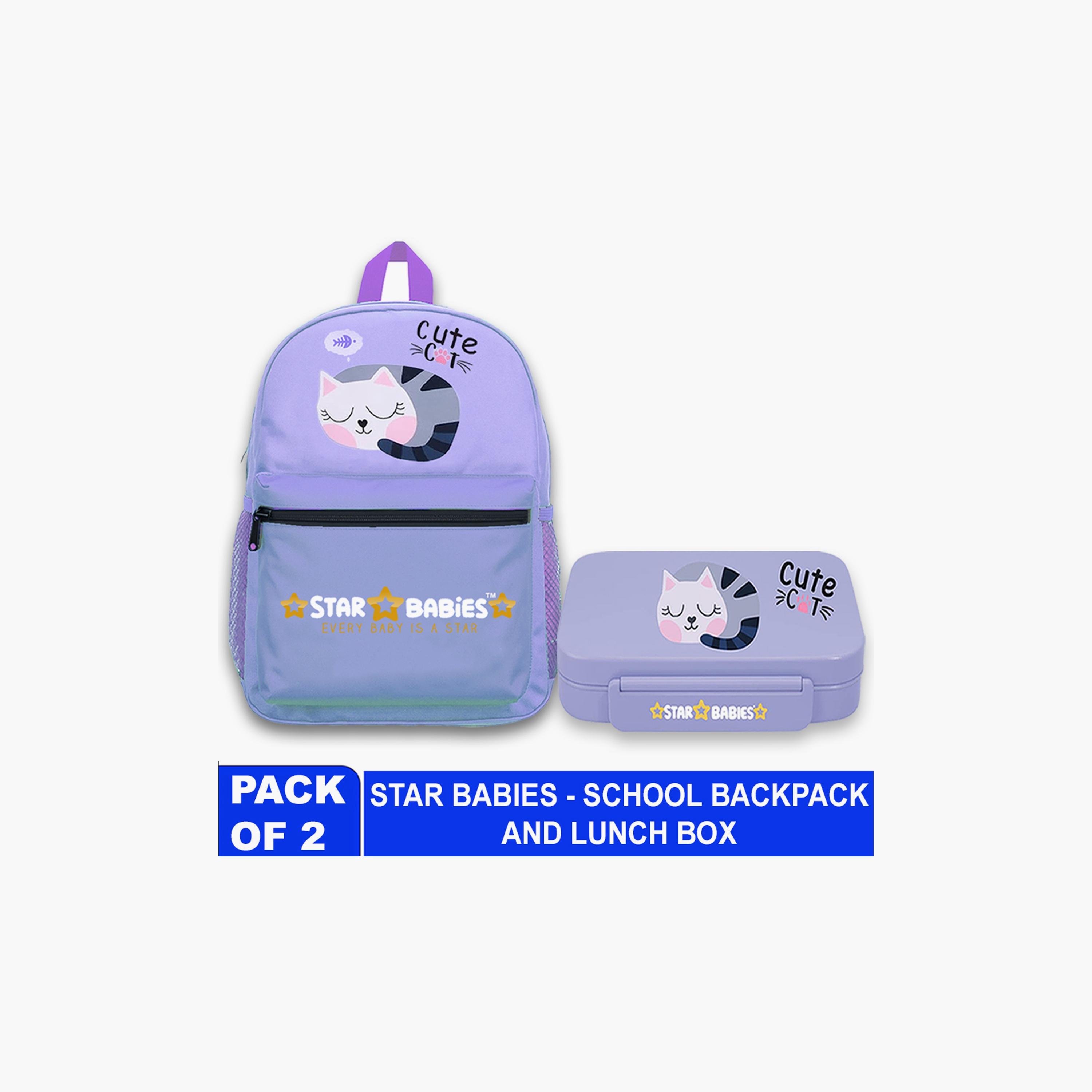 Star Babies Cute Cat Print Backpack & Lunchbox Set - 16inch-school-bagsandbackpacks-sets-image-2
