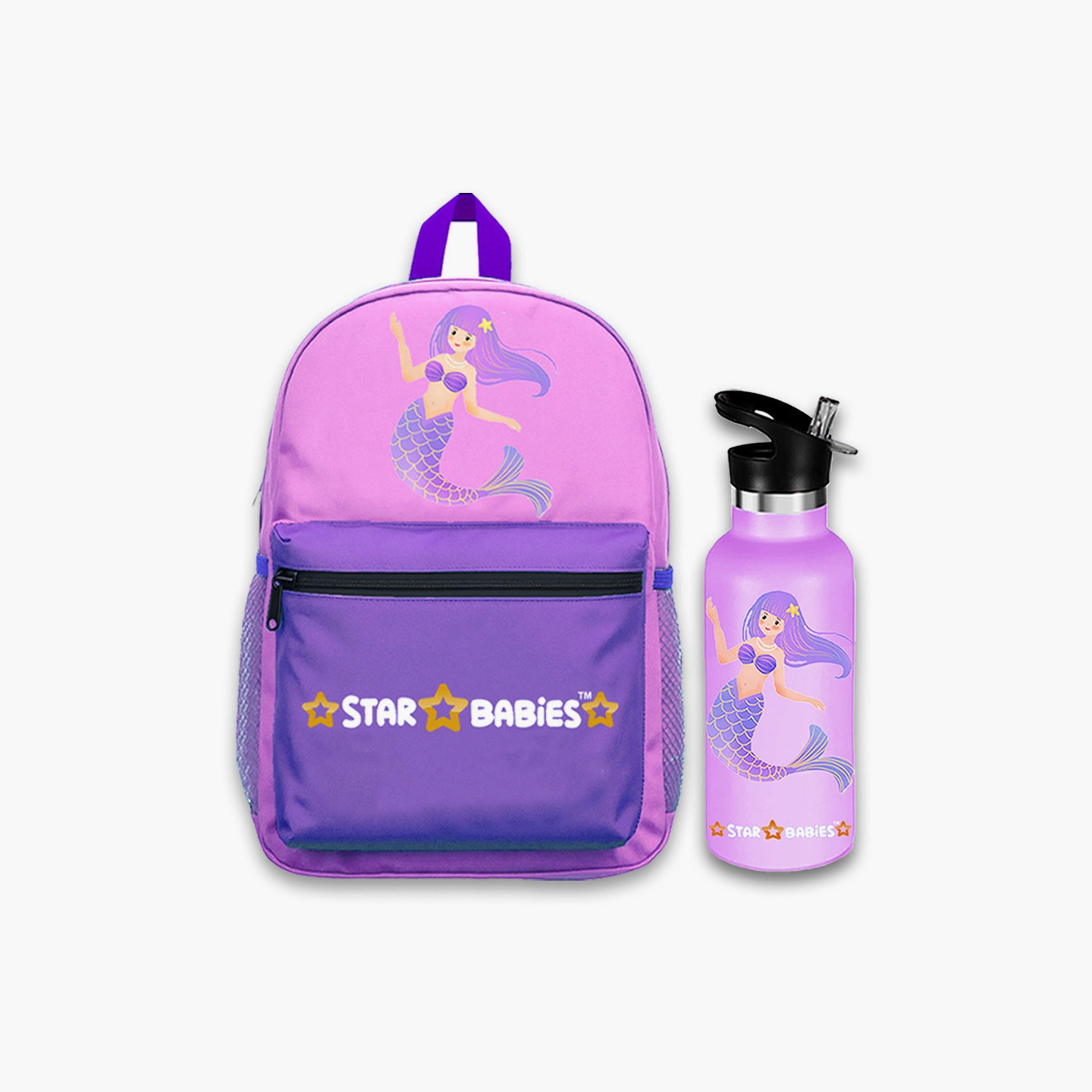 Star Babies Little Mermaid Print Backpack & Water Bottle Set - 16inch-school-bagsandbackpacks-sets-image-1