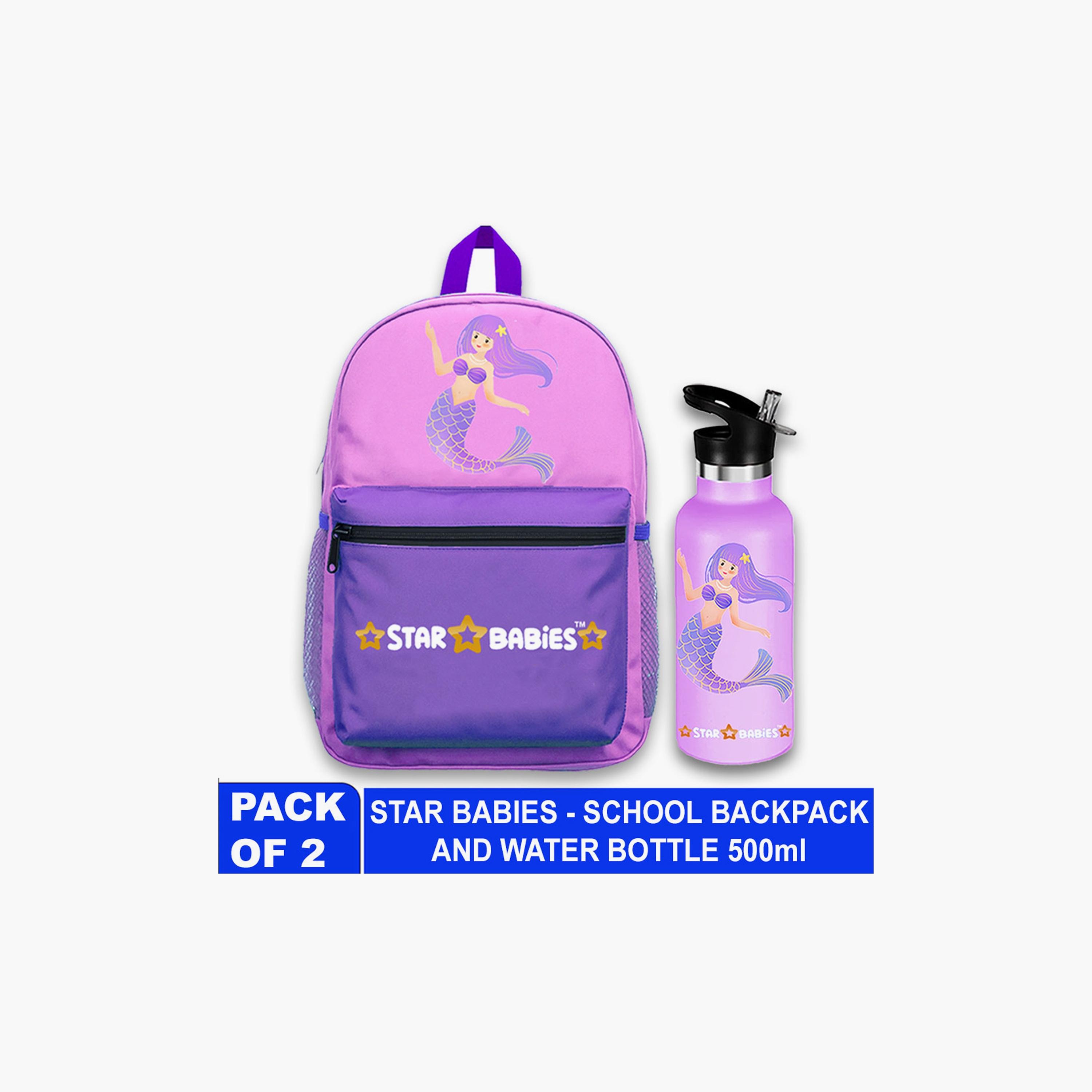 Star Babies Little Mermaid Print Backpack & Water Bottle Set - 16inch-school-bagsandbackpacks-sets-image-2