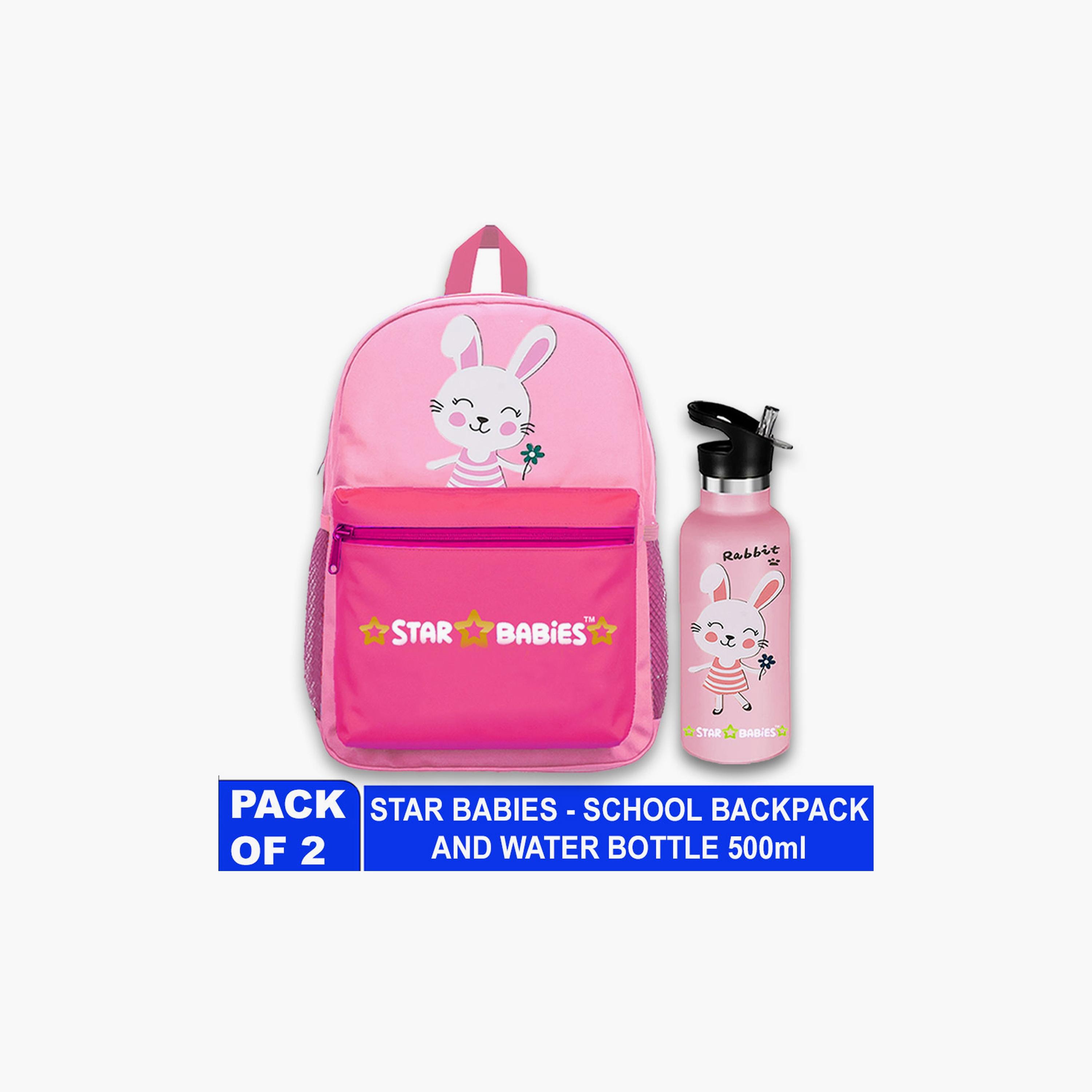 Star Babies Cute Rabbit Print Backpack & Water Bottle Set - 16inch-school-bagsandbackpacks-sets-image-2