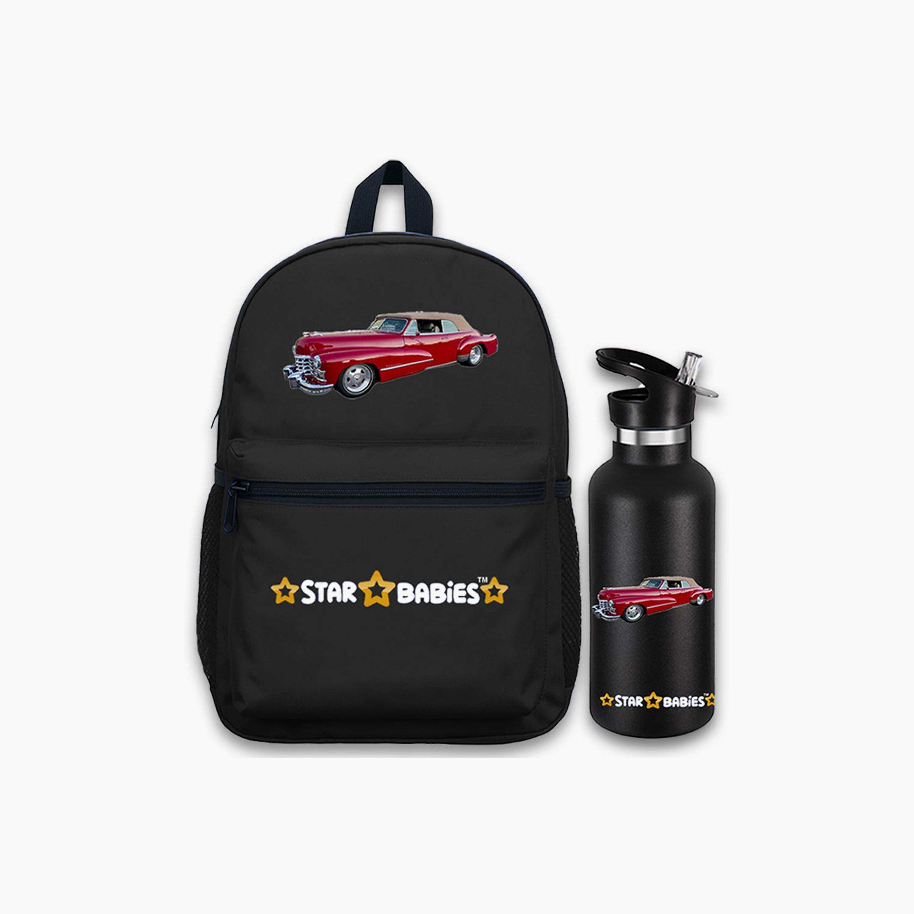 Star Babies Retro Car Print Backpack & Water Bottle Set - 16inch-school-bagsandbackpacks-sets-image-1