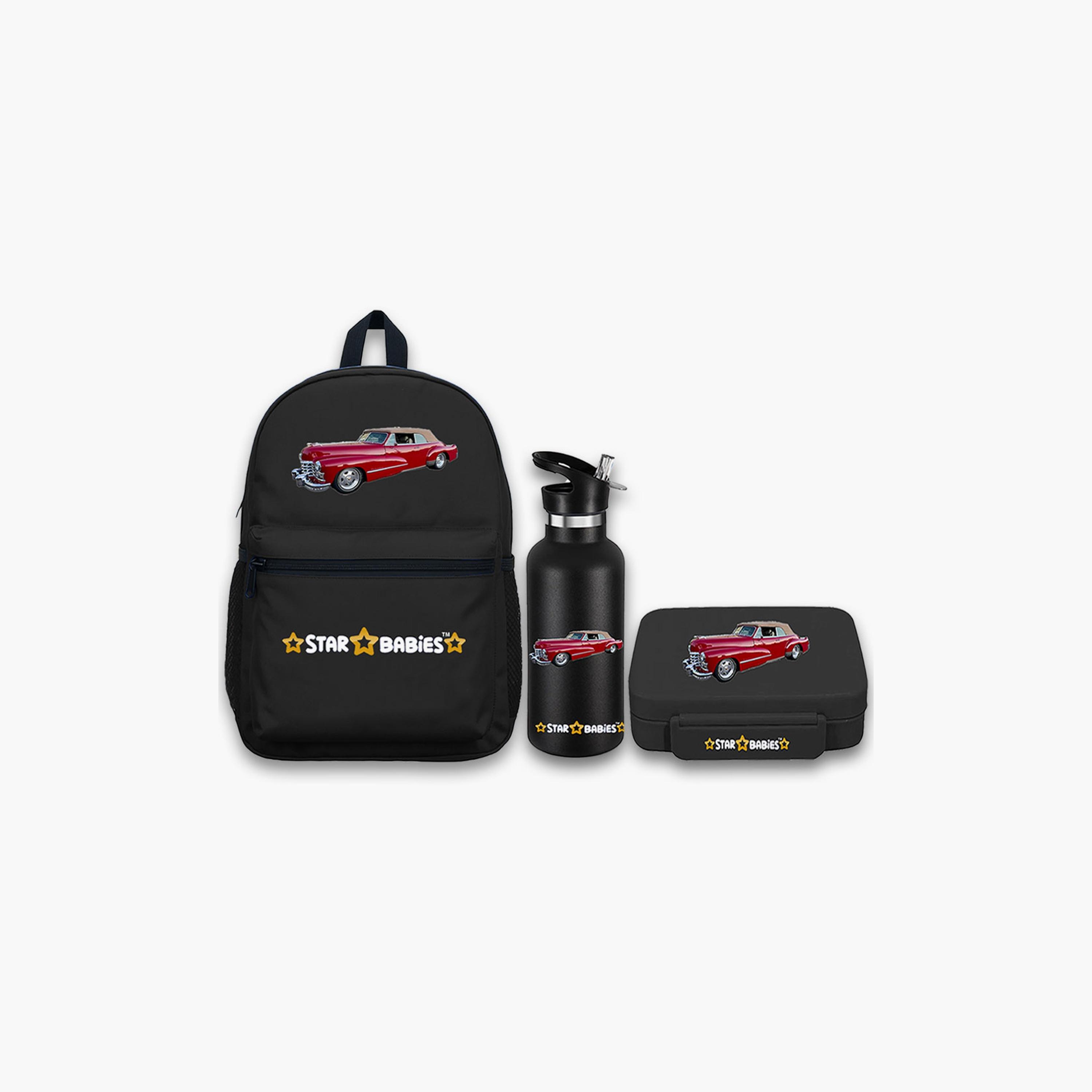 Star Babies Retro Car Print Backpack with Water Bottle & Lunchbox Set - 16inch-school-bagsandbackpacks-sets-image-1