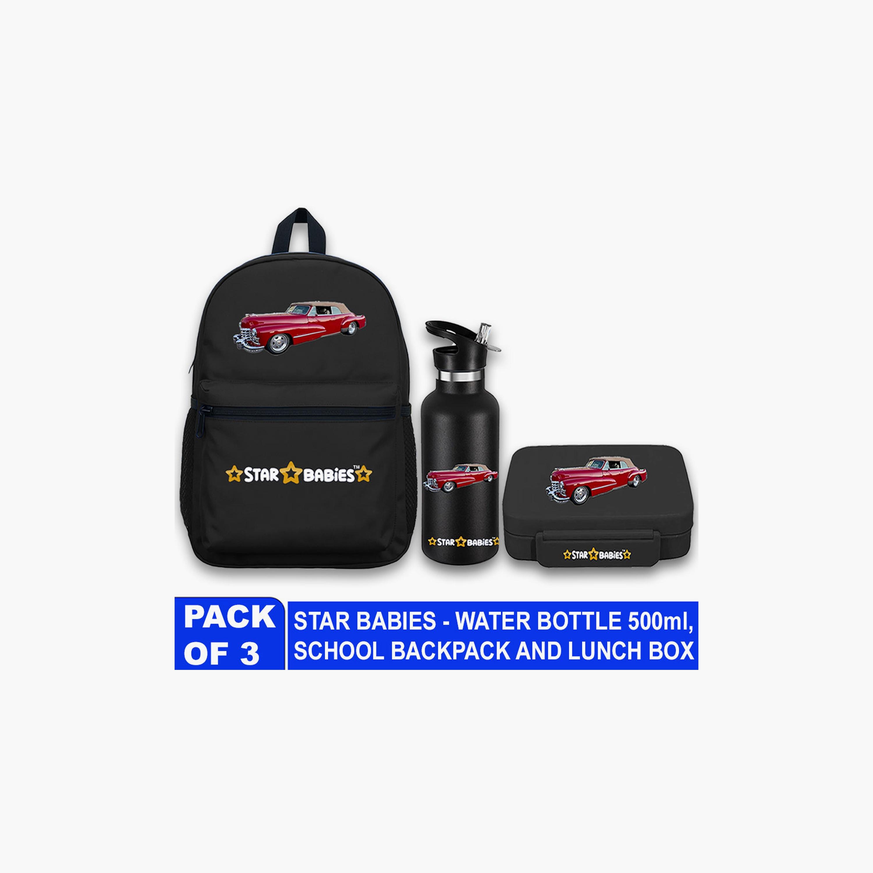 Star Babies Retro Car Print Backpack with Water Bottle & Lunchbox Set - 16inch-school-bagsandbackpacks-sets-image-2