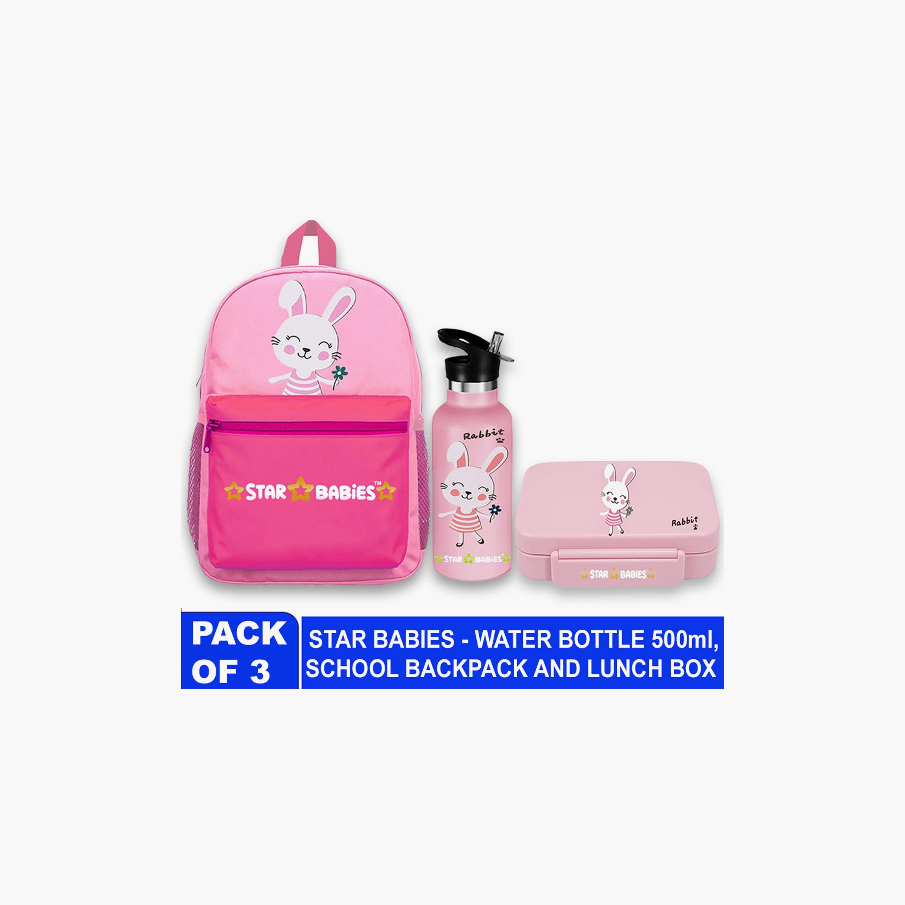 حقيبة ظهر بطبعة أرنب لطيفة مع زجاجة مياه وصندوق غداء من ستار بيبيز - 16 بوصة-school-bagsandbackpacks-sets-image-2