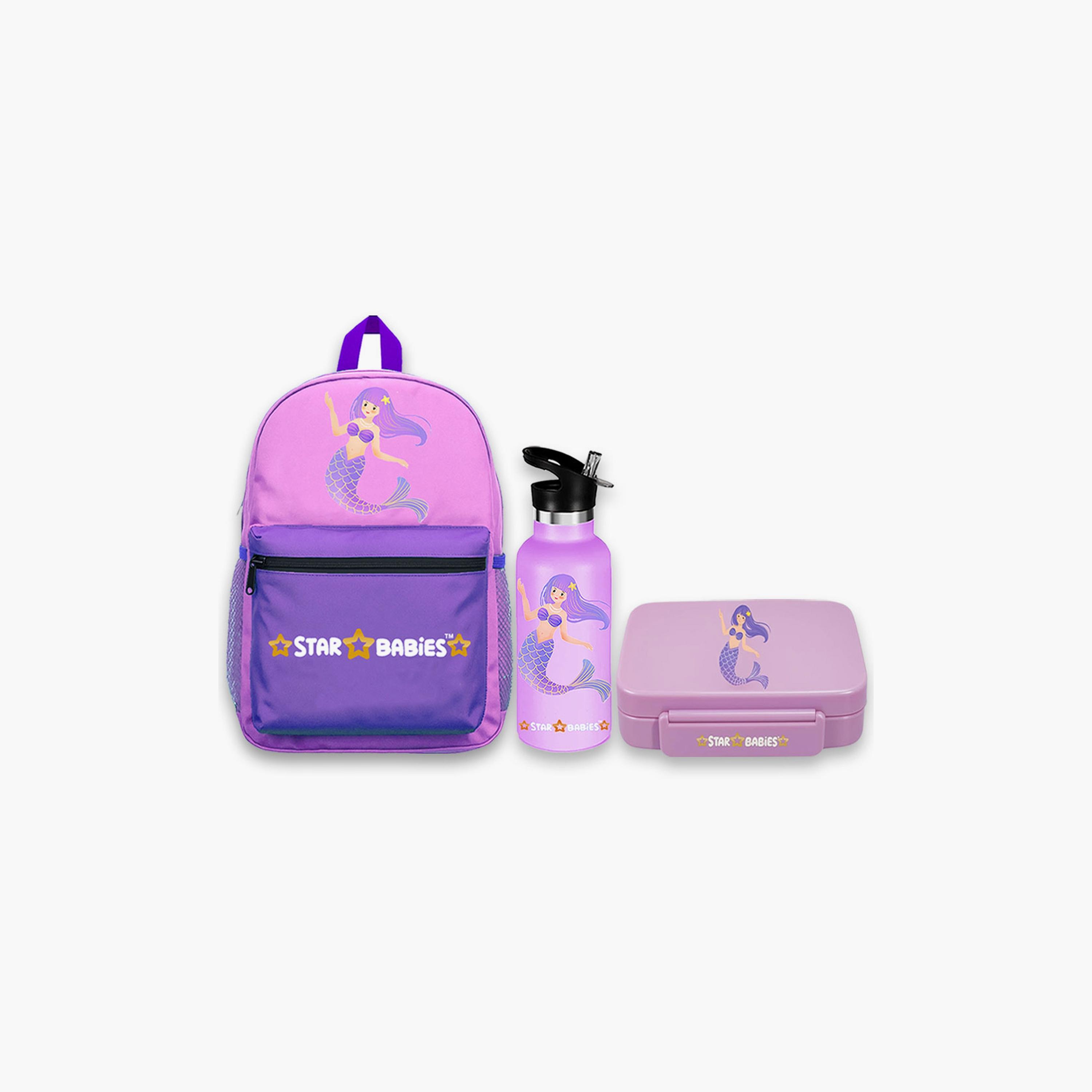 Star Babies Little Mermaid Print Backpack with Water Bottle & Lunchbox Set - 16inch-school-bagsandbackpacks-sets-image-1