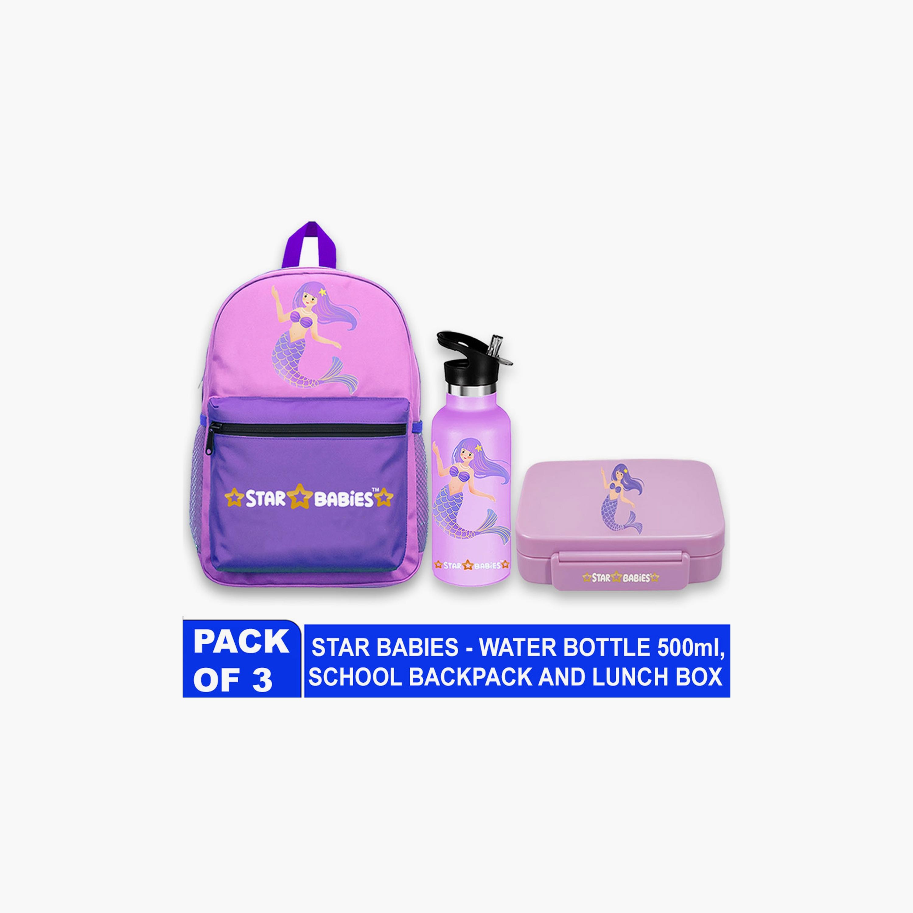 Star Babies Little Mermaid Print Backpack with Water Bottle & Lunchbox Set - 16inch-school-bagsandbackpacks-sets-image-2