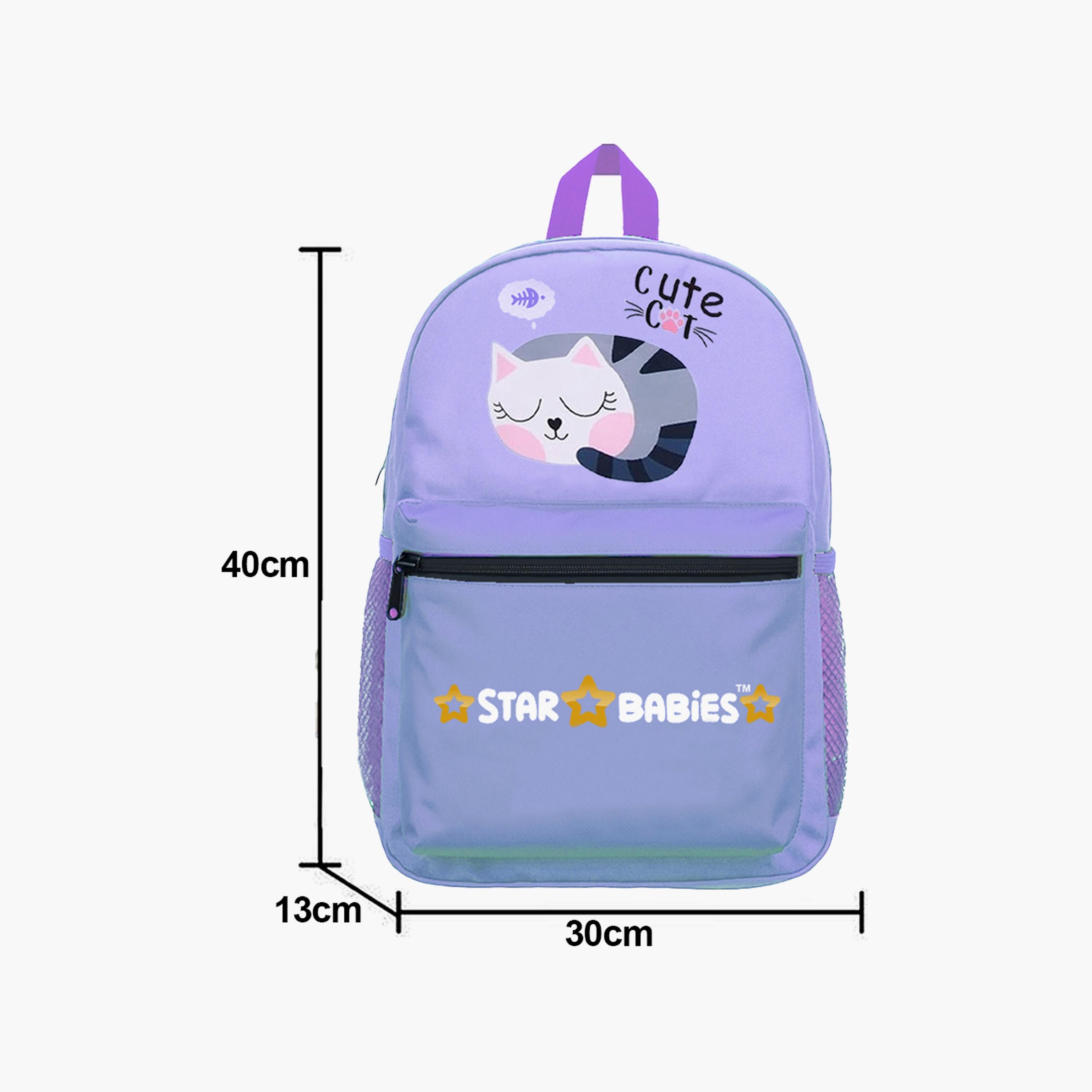 Star Babies Cute Cat Print Backpack with Water Bottle & Lunchbox Set - 16inch-school-bagsandbackpacks-sets-image-3
