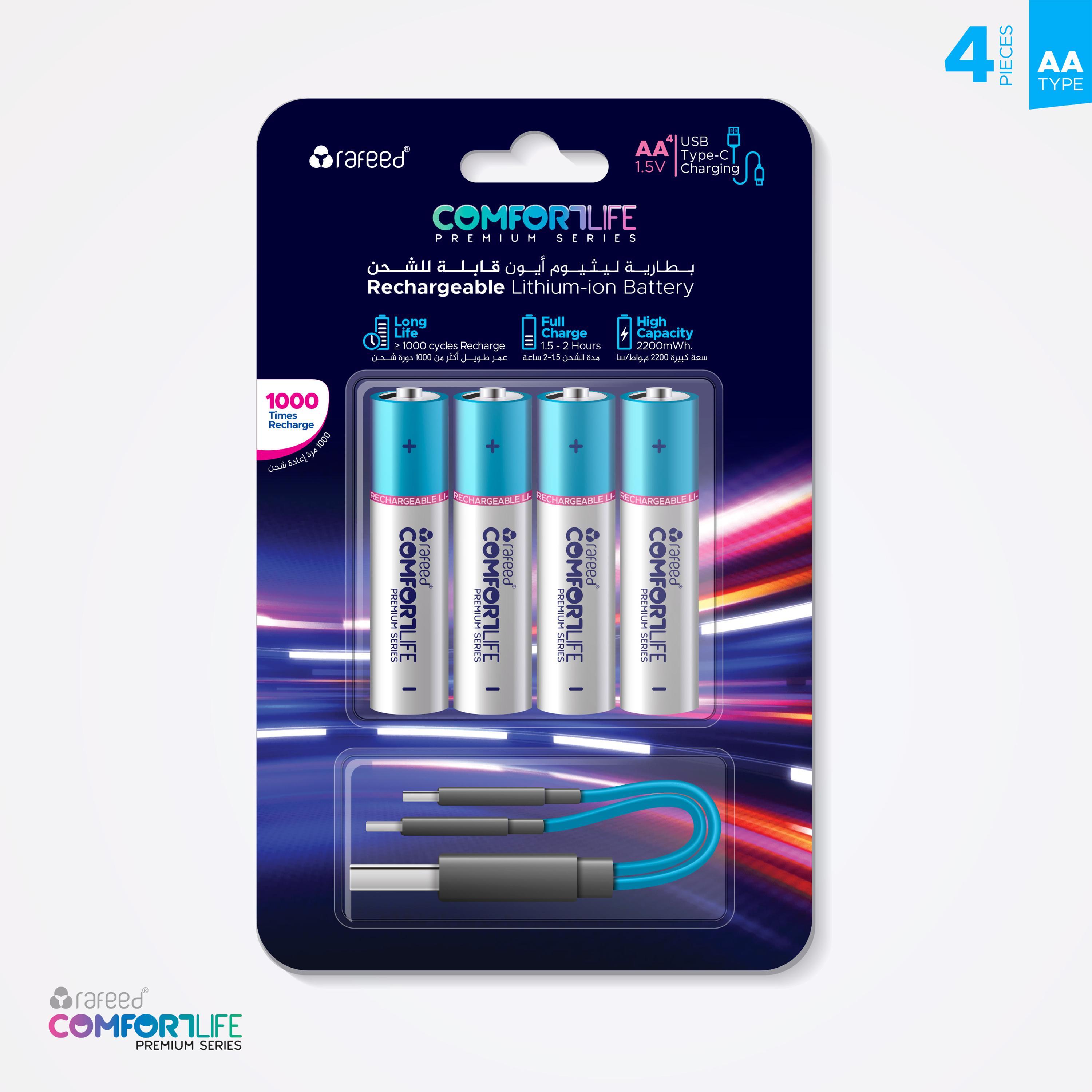 thumbnail image 2 of Bza1081 4-Pack USB AA 1.5V Lithium-Ion Rechargeable Batteries – 2600mWh, Fast Charge Via Type-C Cable 2 of 4