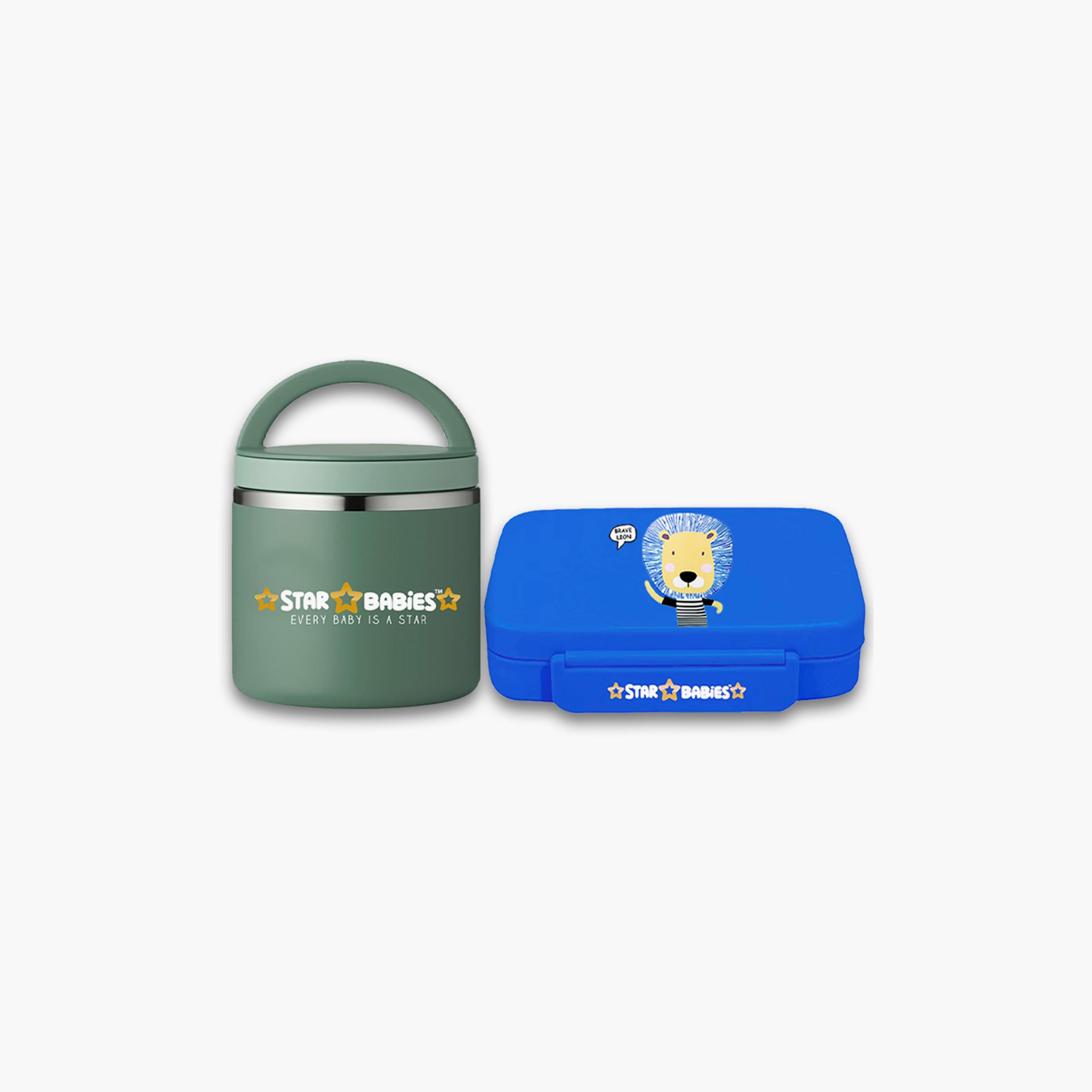 مجموعة صندوق غداء وجرة طعام بطبعة أسد شجاع من ستار بيبيز - 998 مل-school-lunchessentials-lunchboxes-image-1
