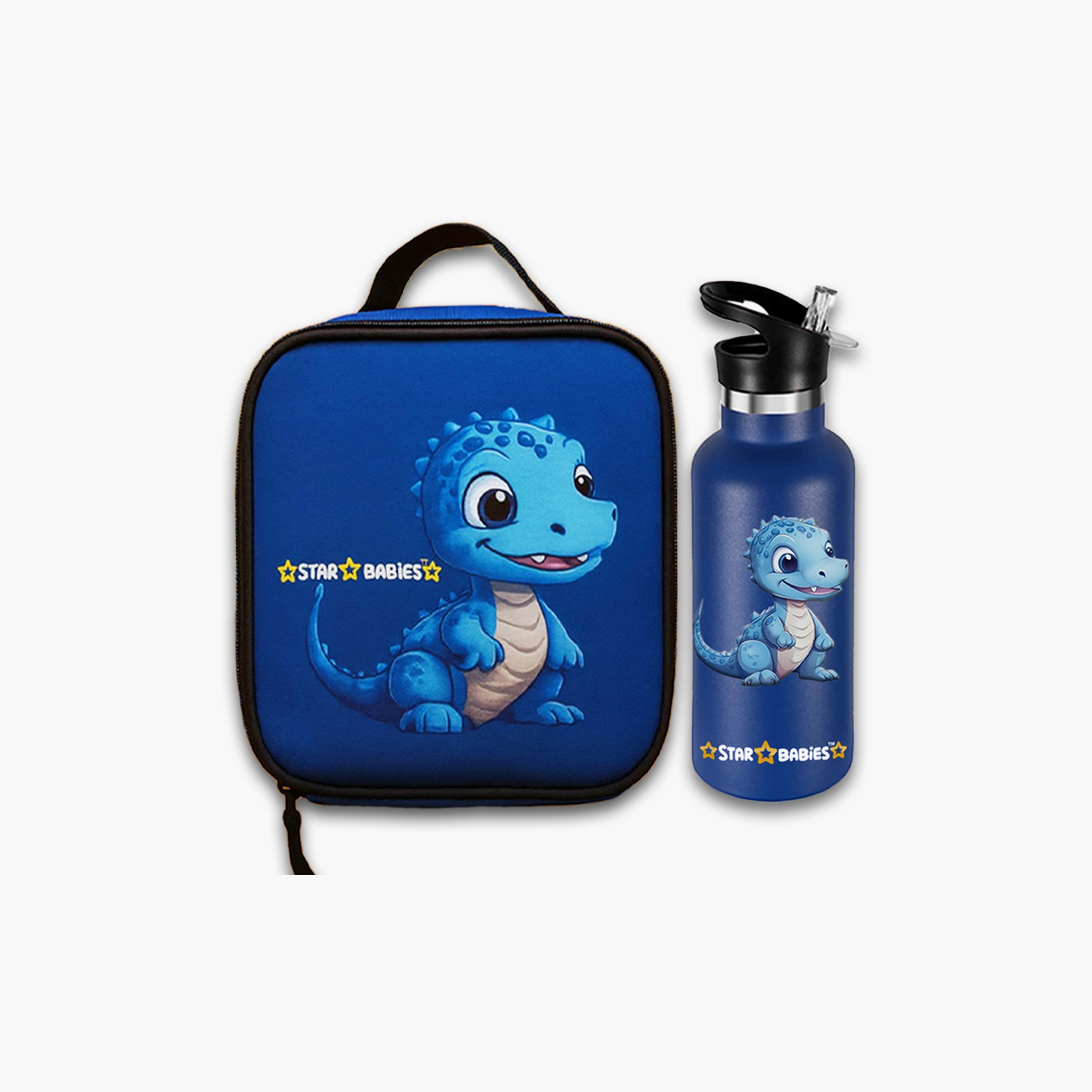 Star Babies Dino Print Lunch Bag & Water Bottle Set - 9inch-school-lunchessentials-sets-image-1