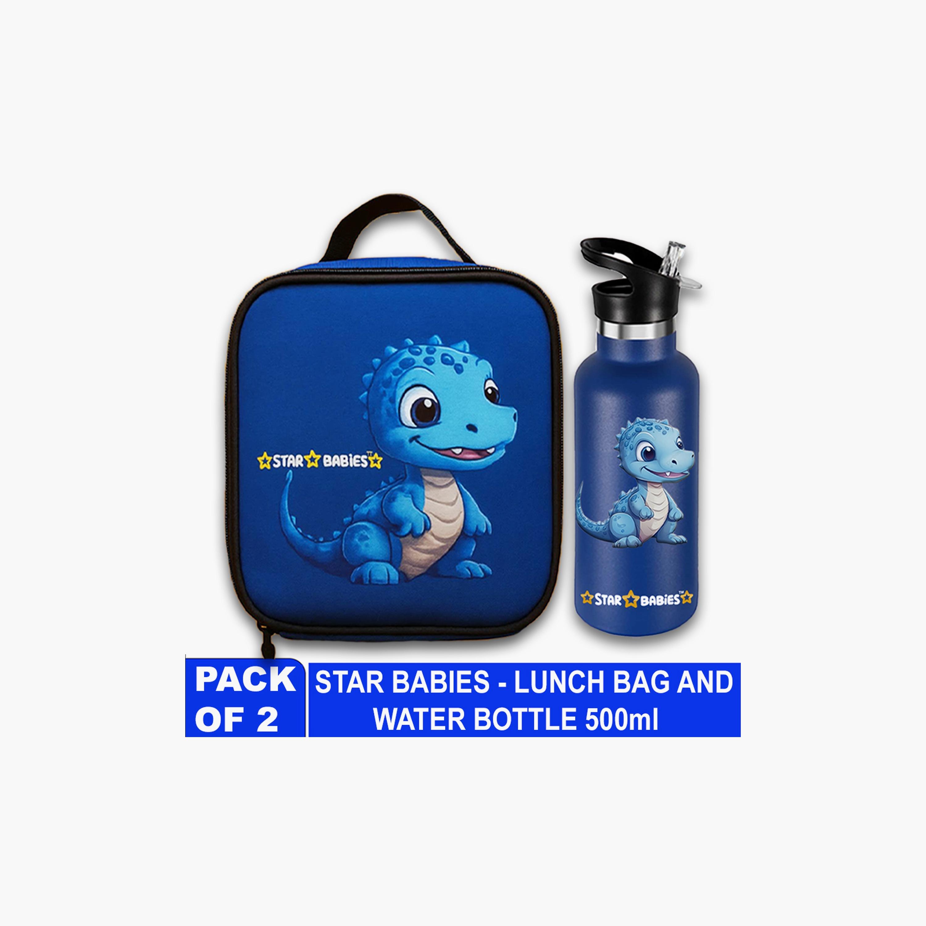 Star Babies Dino Print Lunch Bag & Water Bottle Set - 9inch-school-lunchessentials-sets-image-2