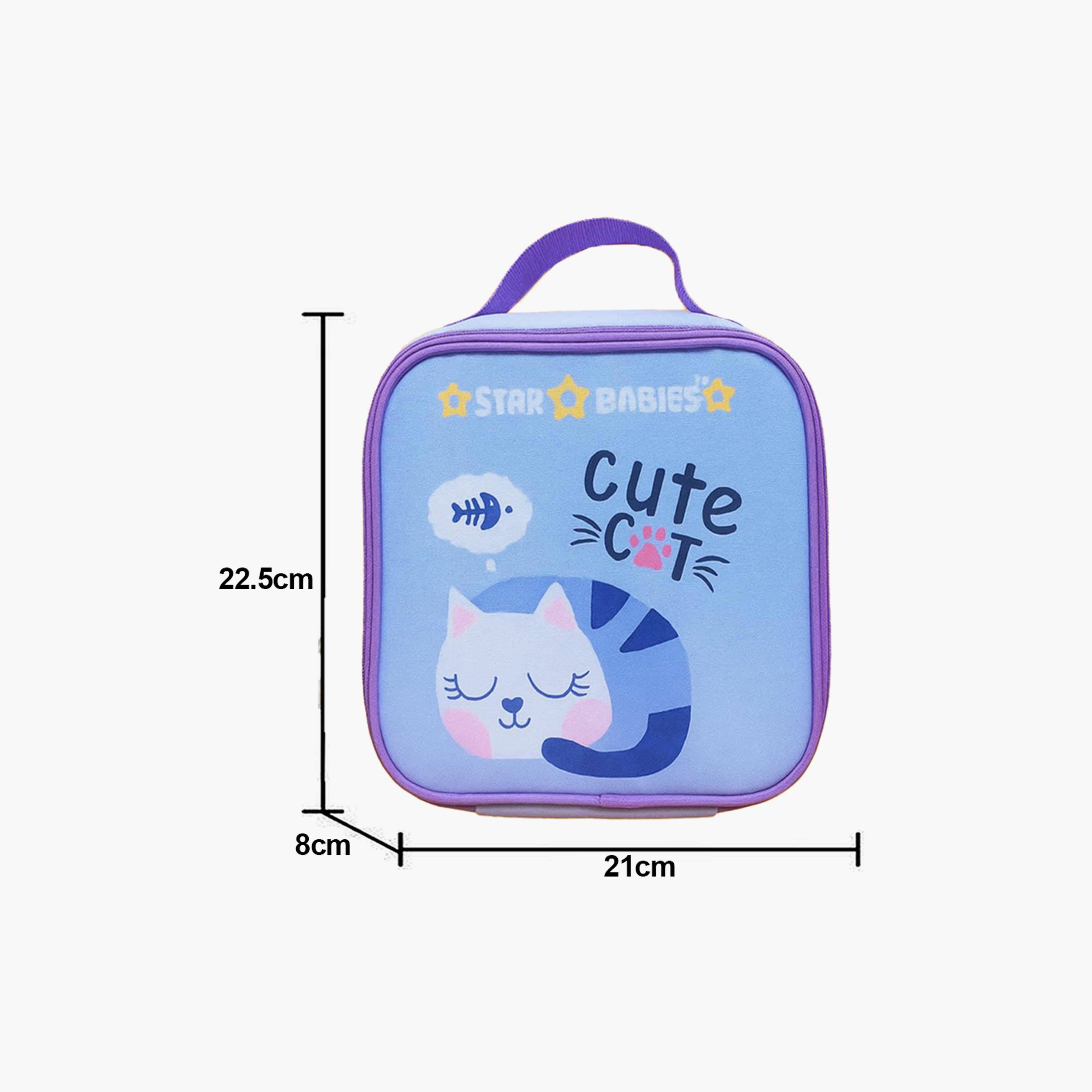Star Babies Cute Cat Print Lunch Bag & Water Bottle Set - 9inch-school-lunchessentials-sets-image-3