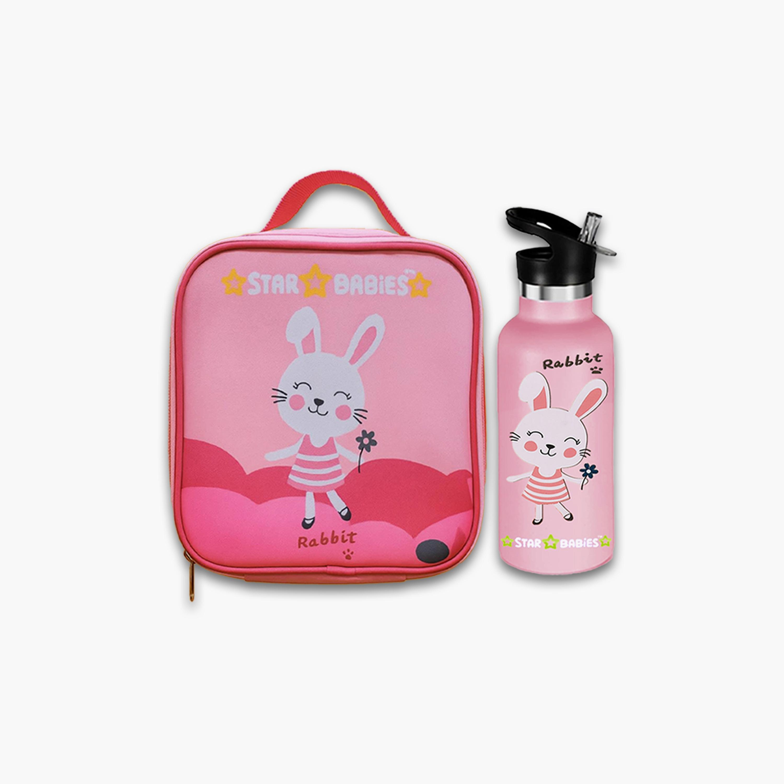 Star Babies Cute Rabbit Print Lunch Bag & Water Bottle Set - 9inch-school-lunchessentials-sets-image-1