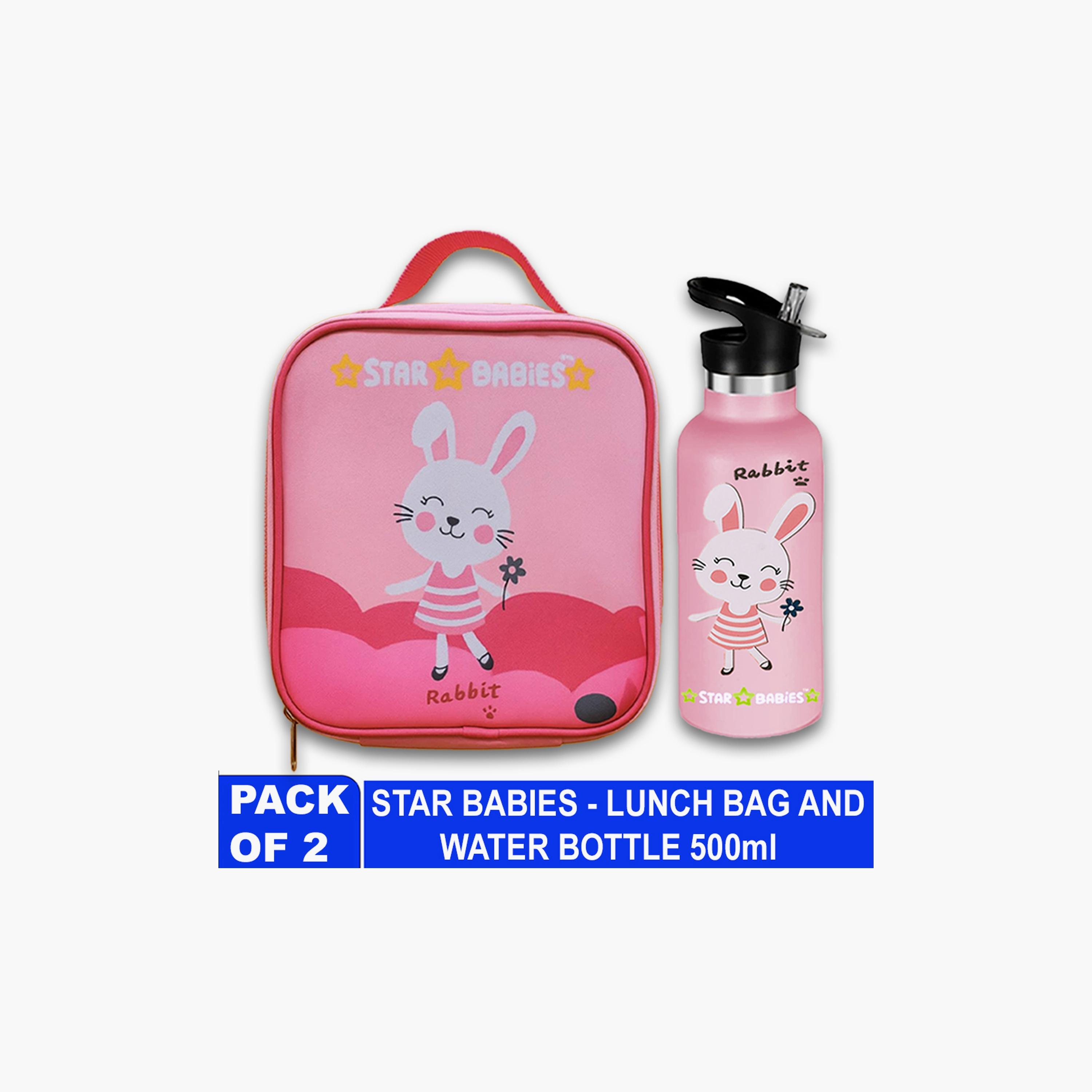 Star Babies Cute Rabbit Print Lunch Bag & Water Bottle Set - 9inch-school-lunchessentials-sets-image-2