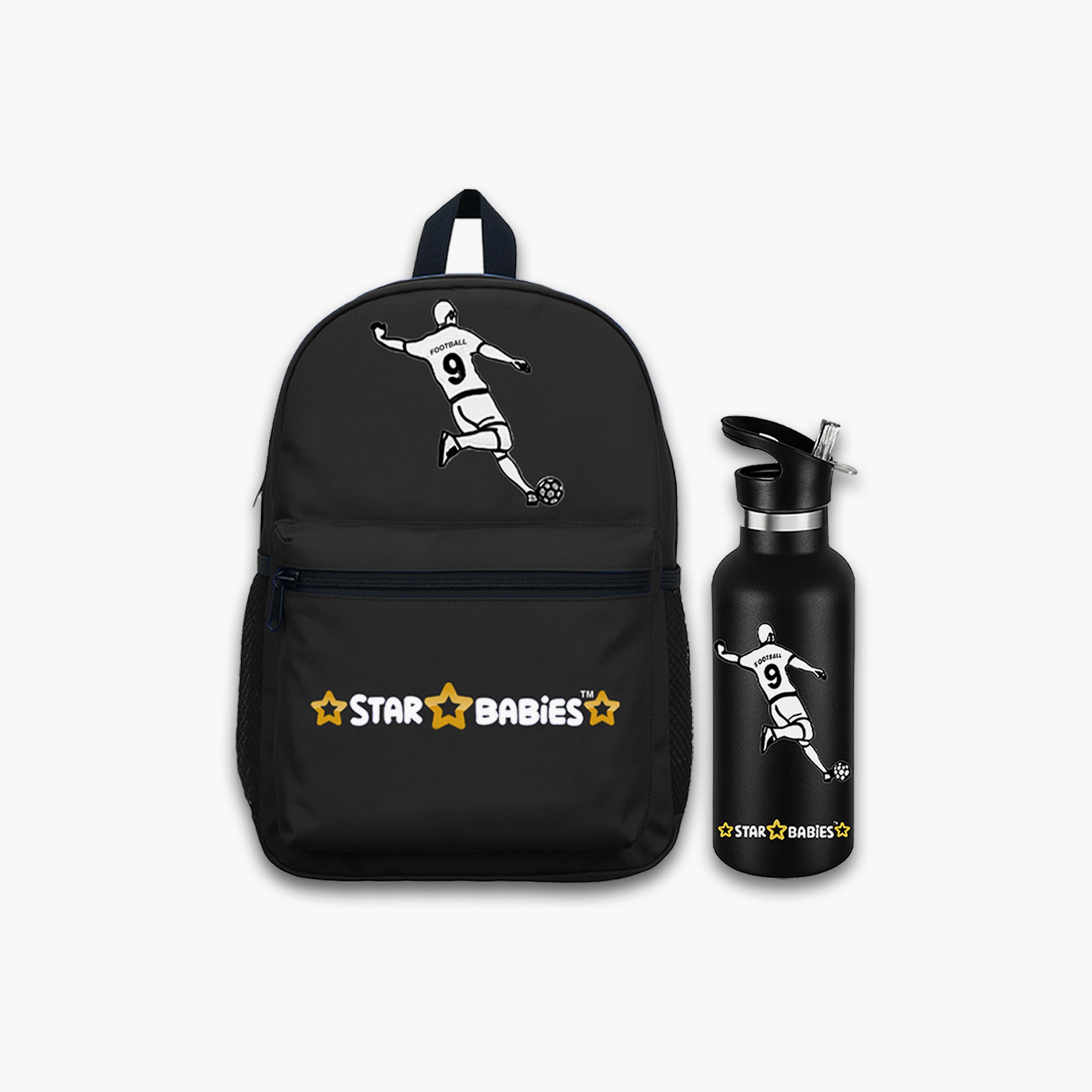Star Babies Football Print Backpack & Water Bottle Set - 16inch-school-bagsandbackpacks-sets-image-1
