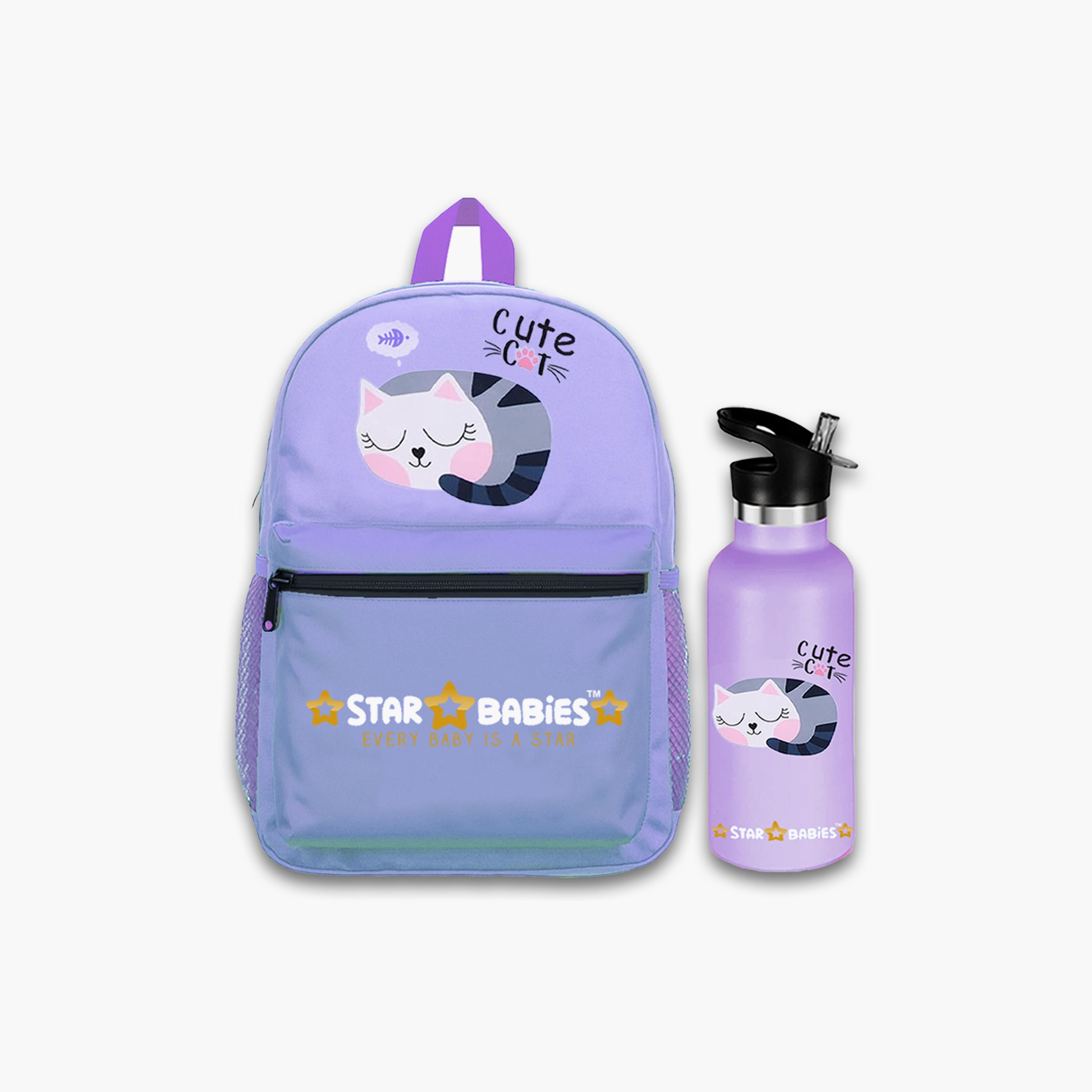طقم حقيبة ظهر وزجاجة مياه بطبعة قطة لطيفة من ستار بيبيز - 16 بوصة-school-bagsandbackpacks-sets-image-1