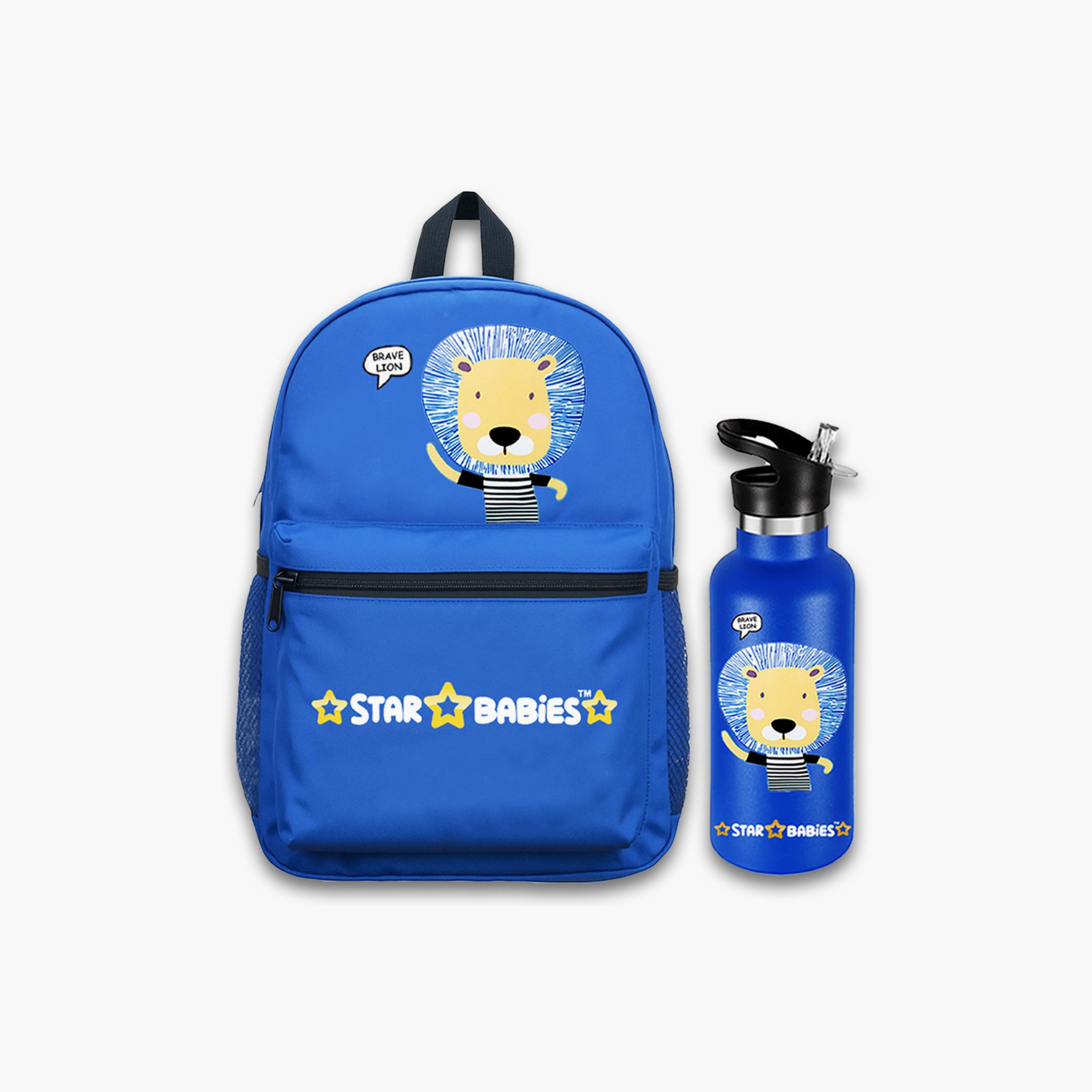 Star Babies Brave Lion Print Backpack & Water Bottle Set - 16inch-school-bagsandbackpacks-sets-image-1