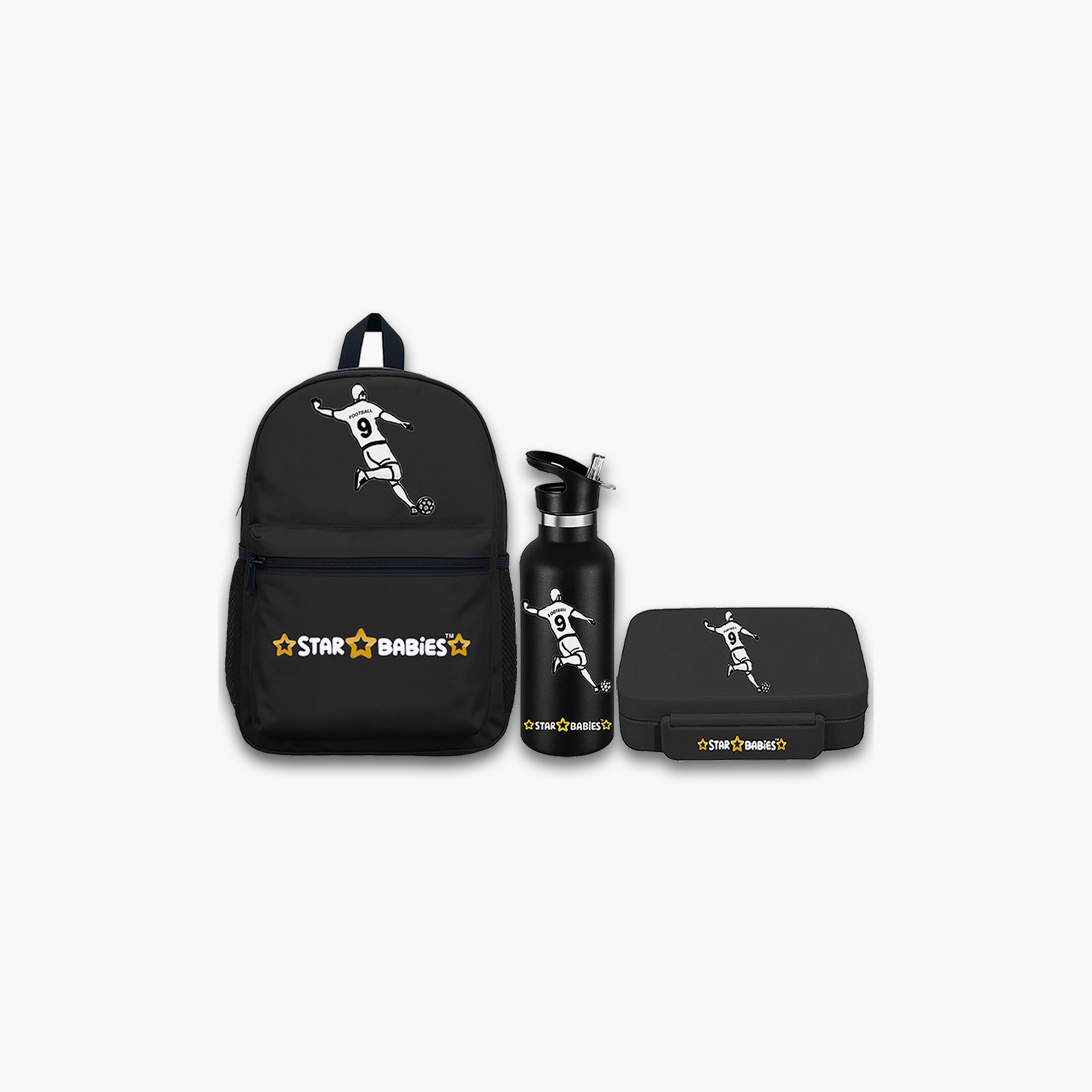 Star Babies Football Print Backpack with Water Bottle & Lunchbox Set - 16inch-school-bagsandbackpacks-sets-image-1