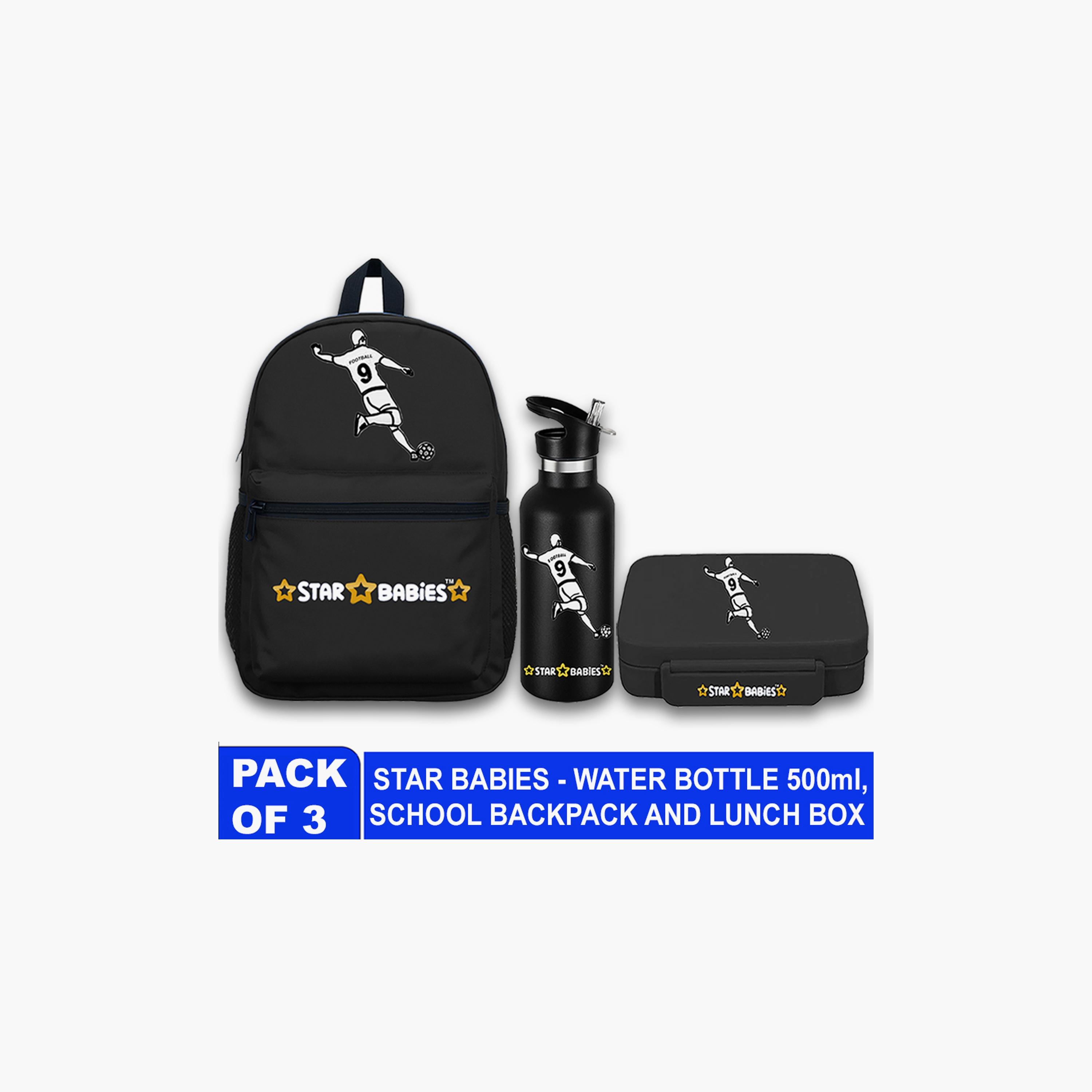 Star Babies Football Print Backpack with Water Bottle & Lunchbox Set - 16inch-school-bagsandbackpacks-sets-image-2
